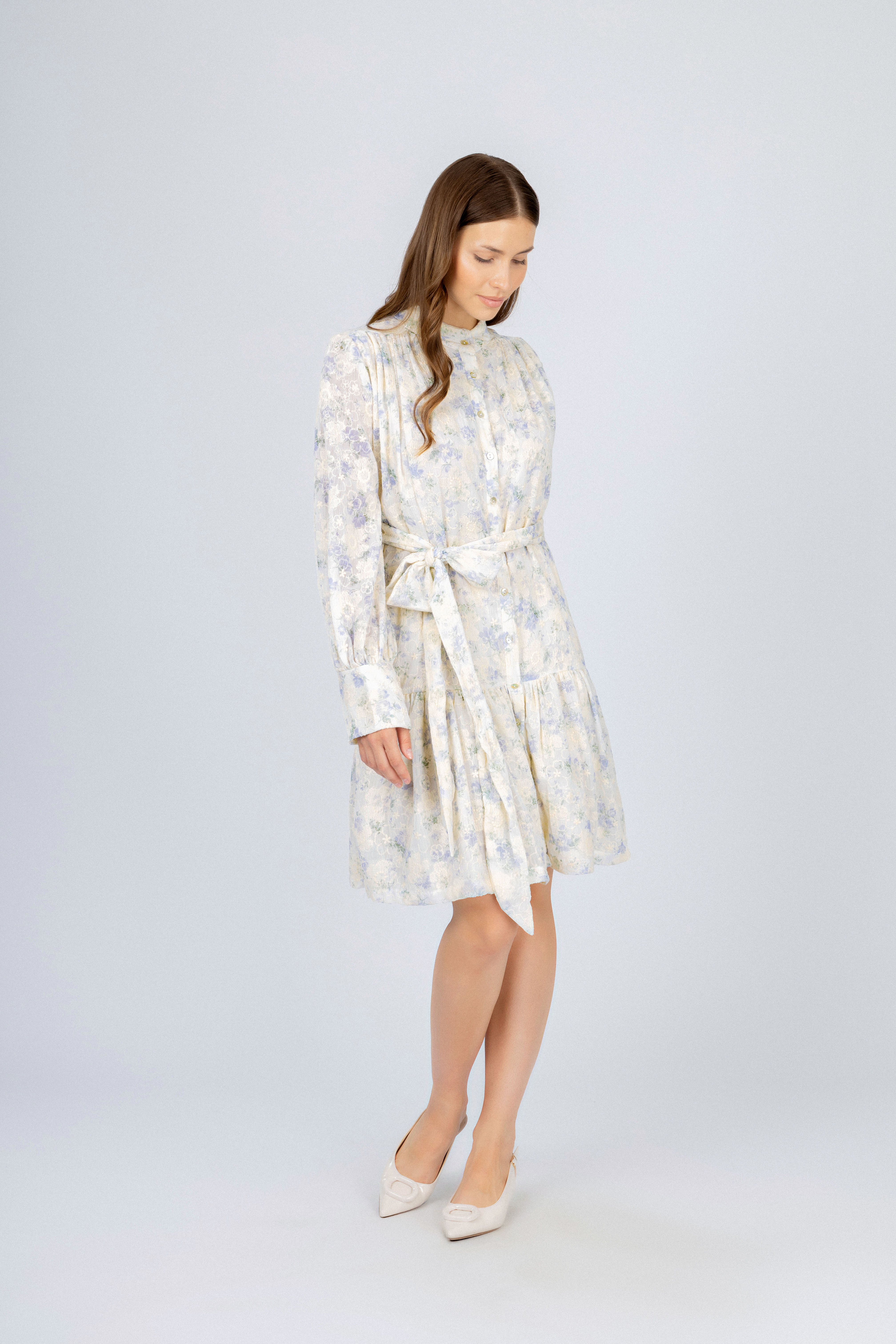 Jacquard Dark Purple Floral Vintage Midi Casual Dress