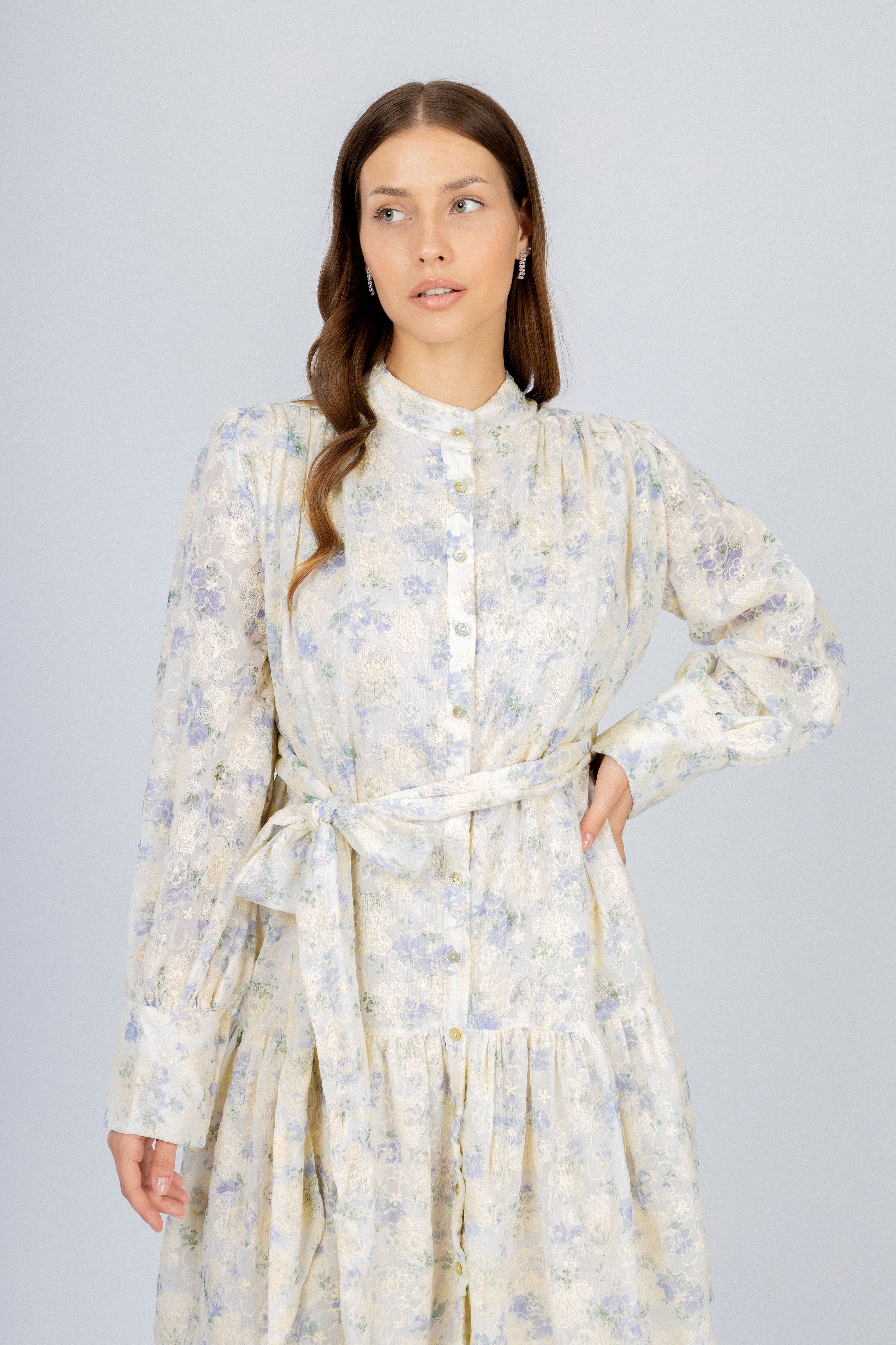 Jacquard Dark Purple Floral Vintage Midi Casual Dress
