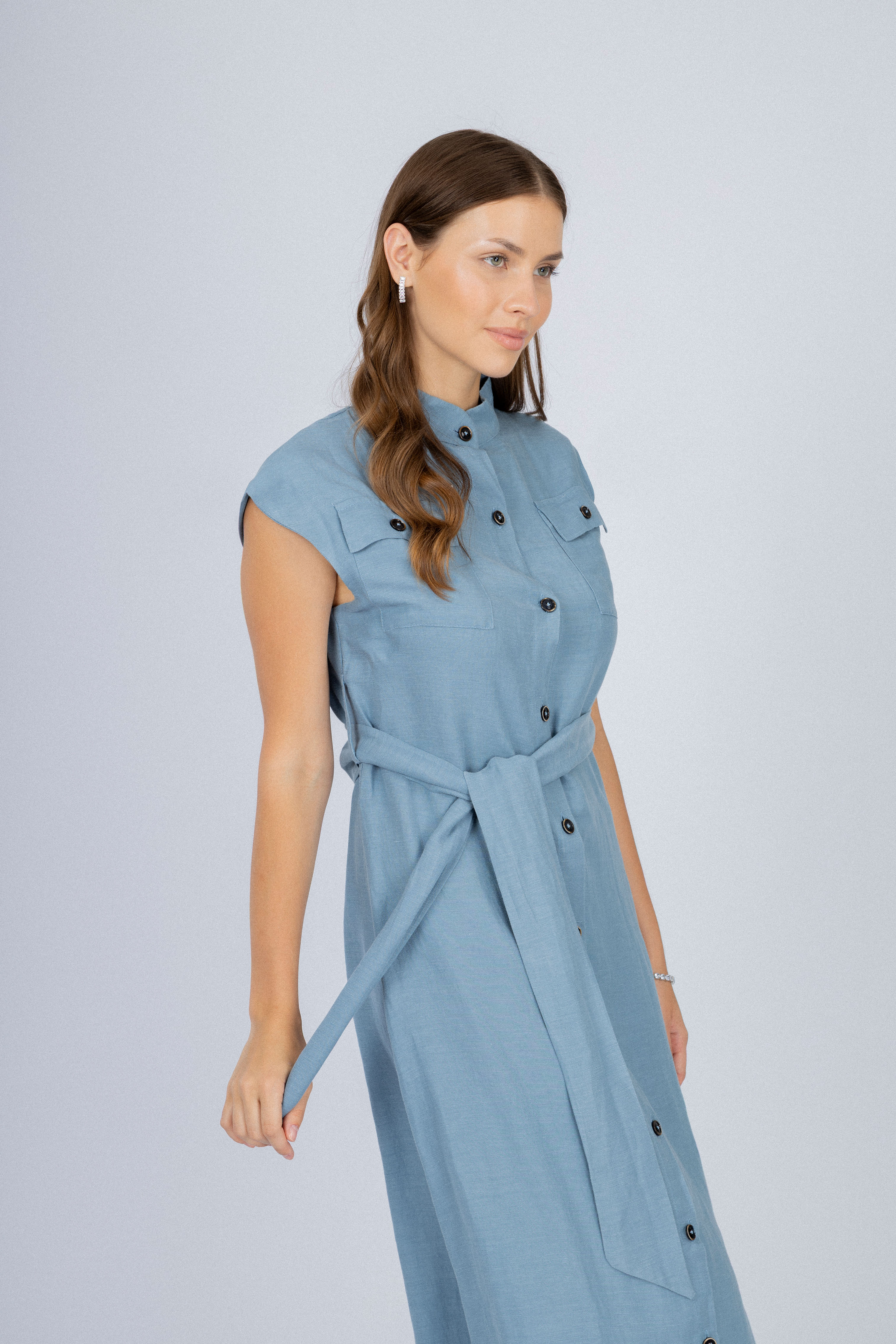 Light Blue Midi Sleeveless Classic Dress