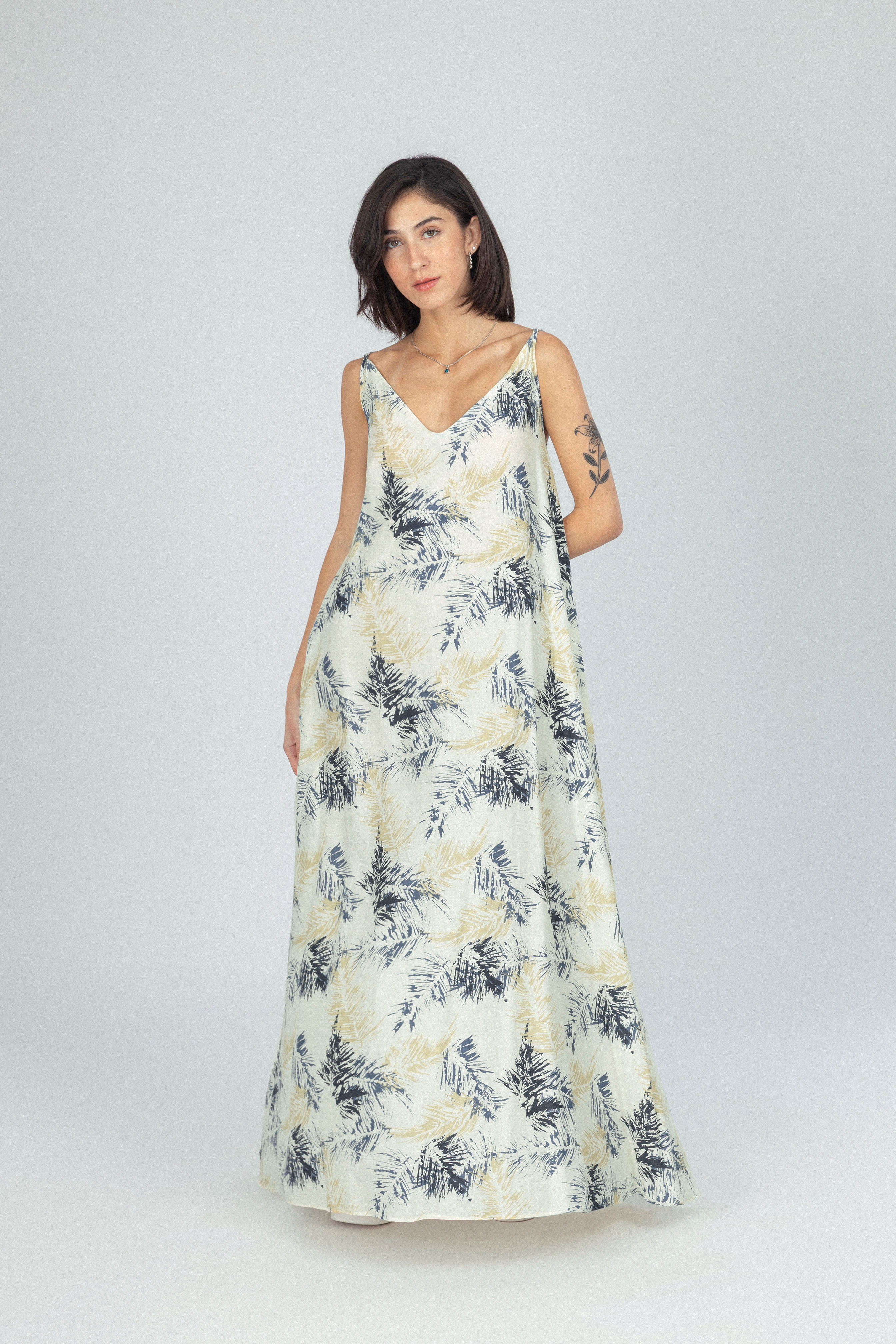Patterned Petroleum Twill Long Casual Dress