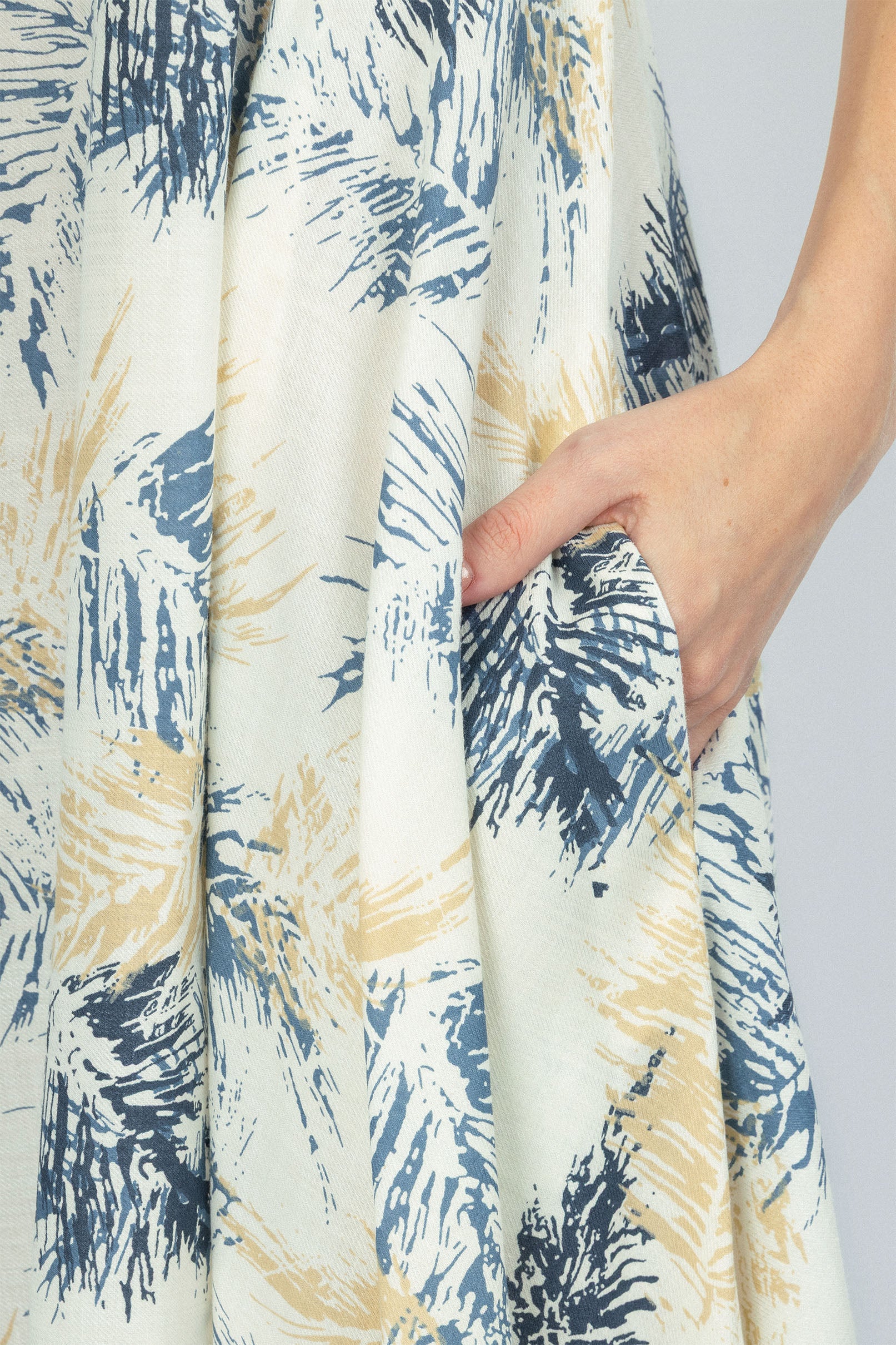 Patterned Petroleum Twill Long Casual Dress