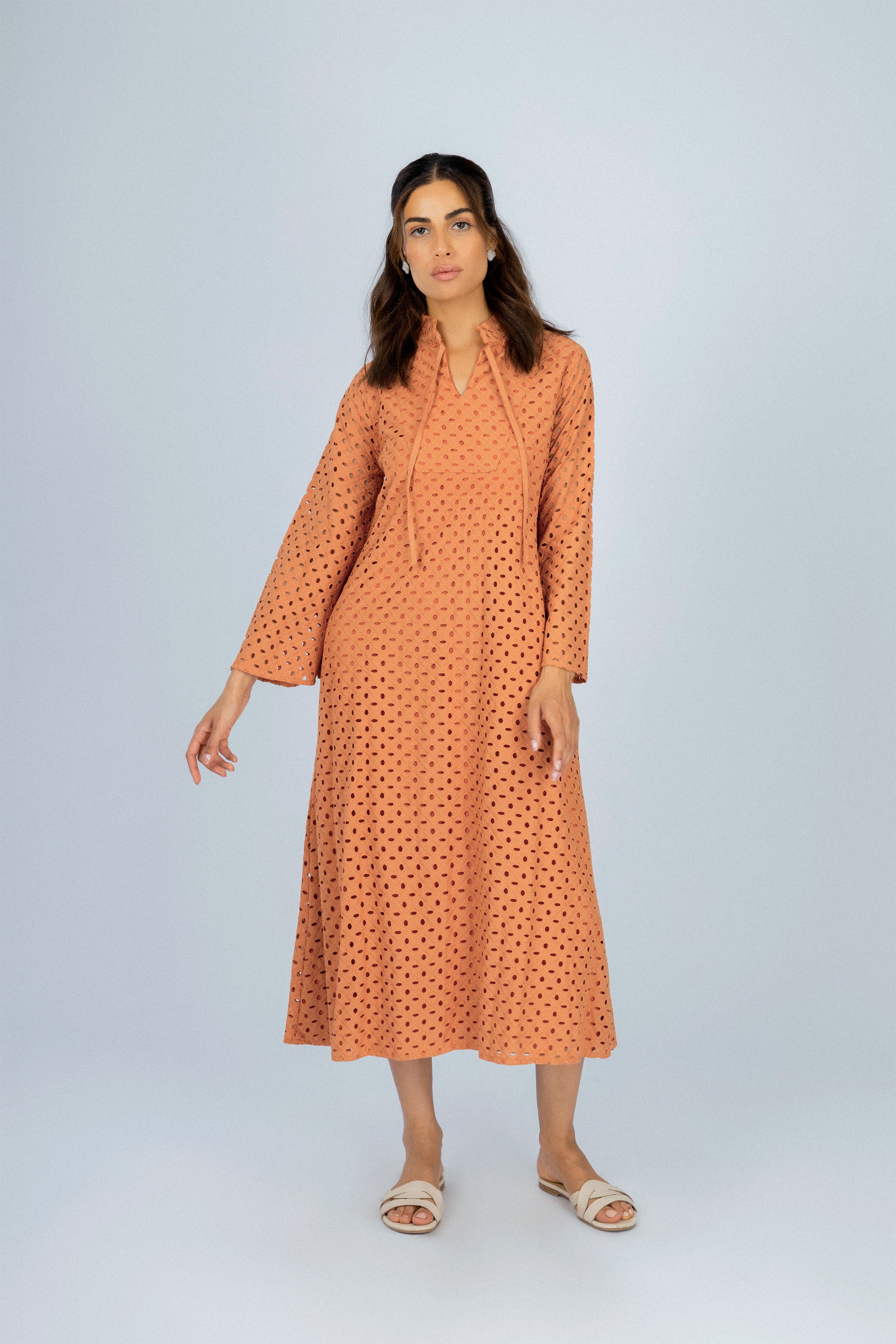 Jacquard Orange Midi Casual Dress