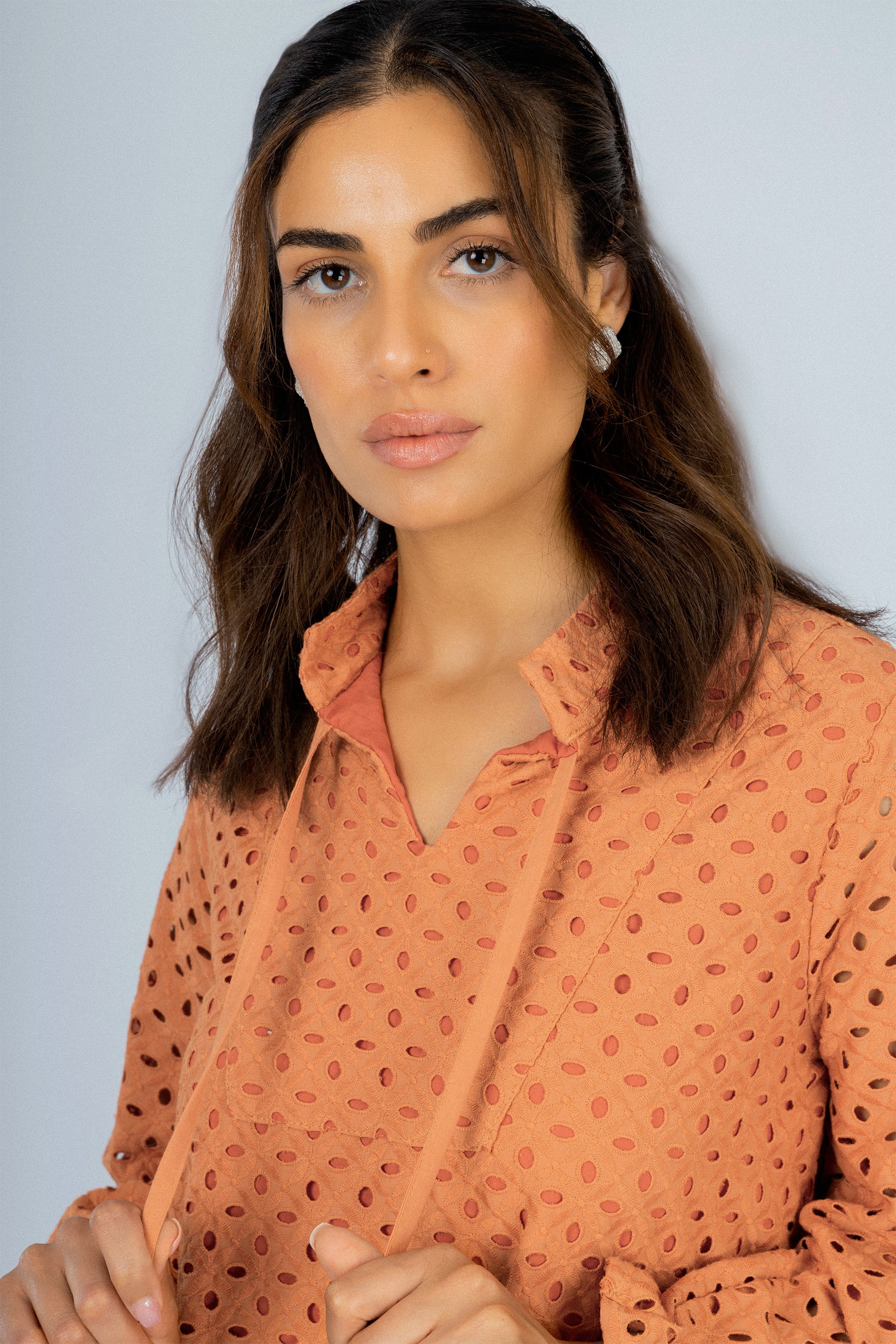 Jacquard Orange Midi Casual Dress