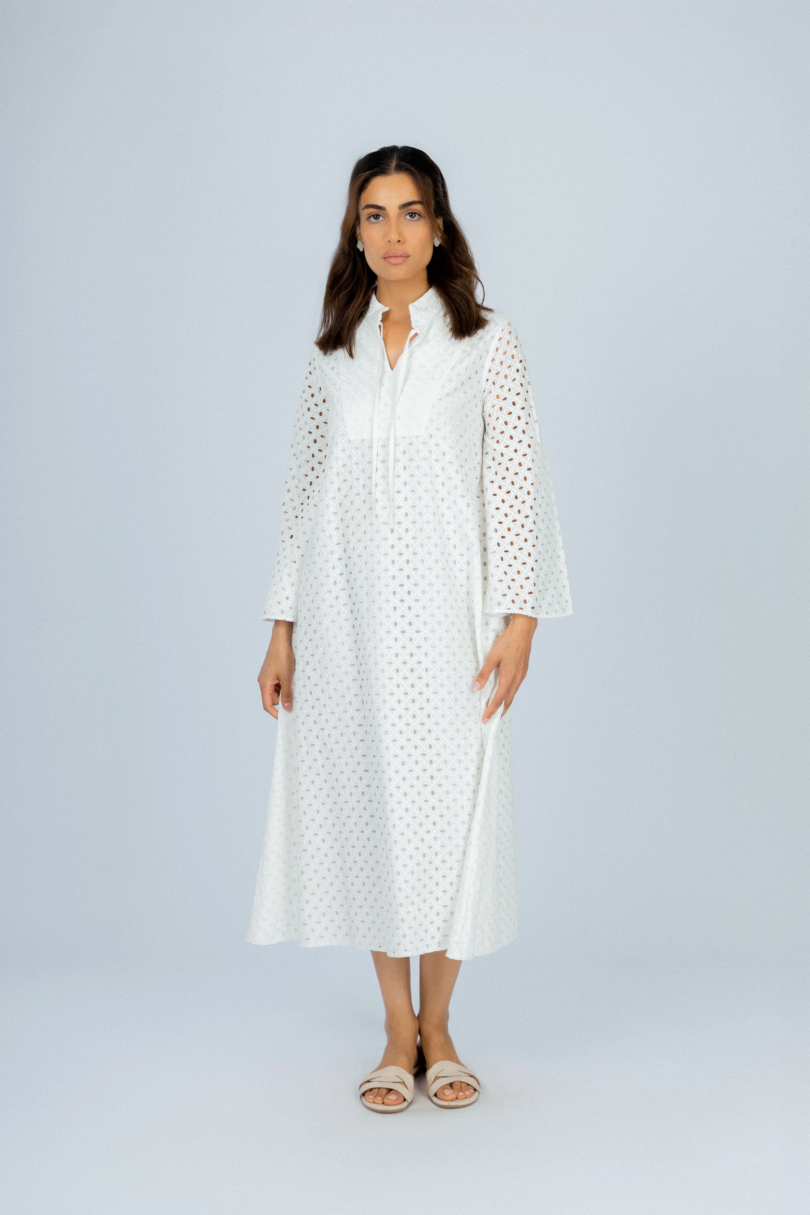 Jacquard White Midi Casual Dress