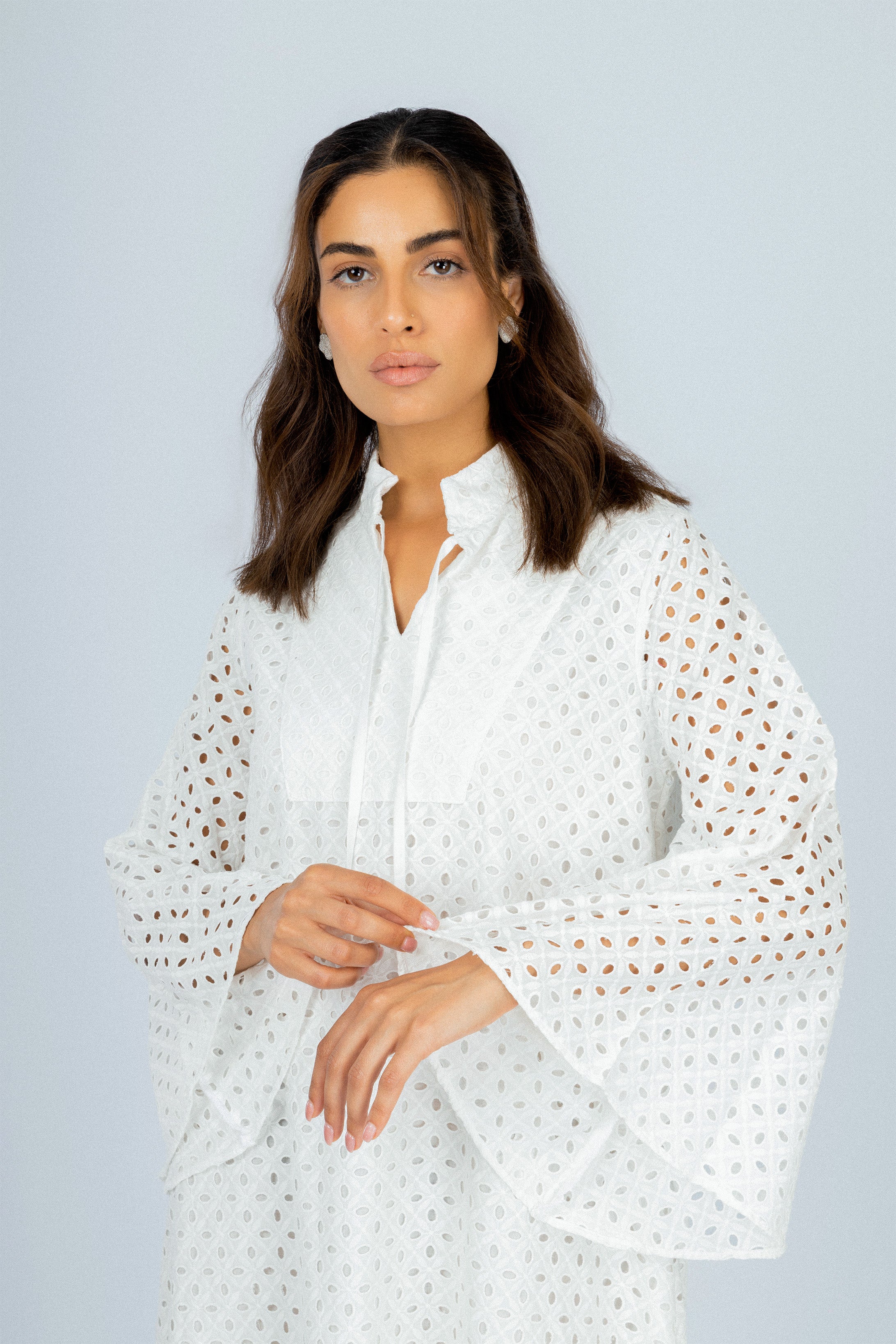 Jacquard White Midi Casual Dress