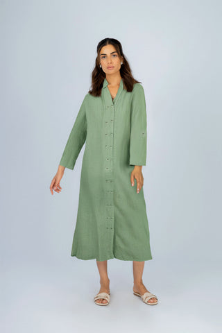 Linen Light Green Midi Shirt Casual Dress