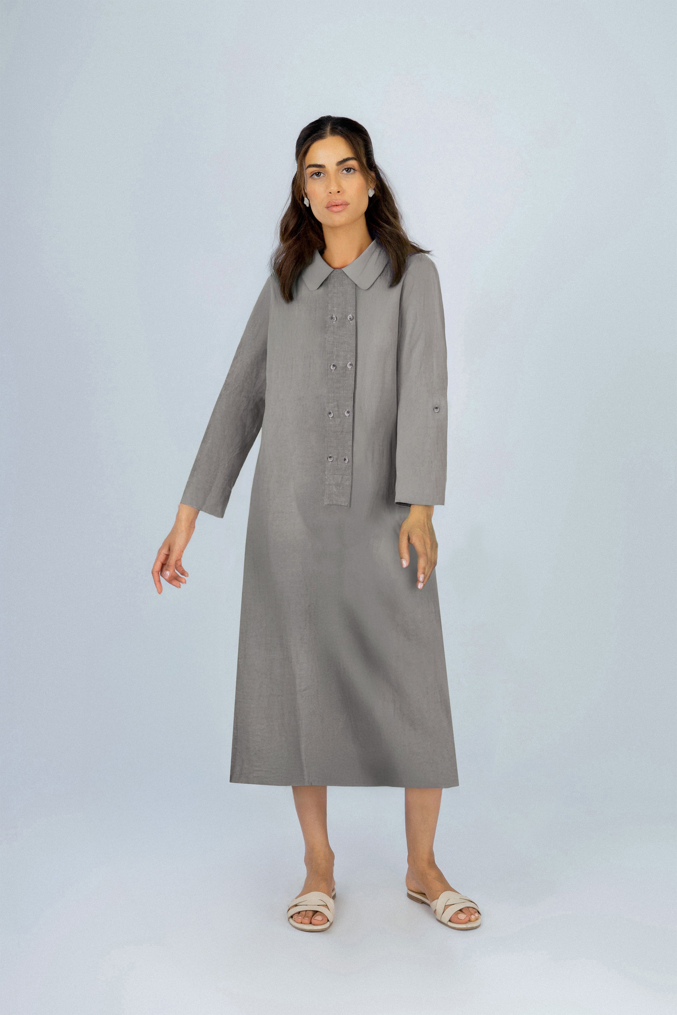 Linen Light Café Midi Shirt Casual Dress