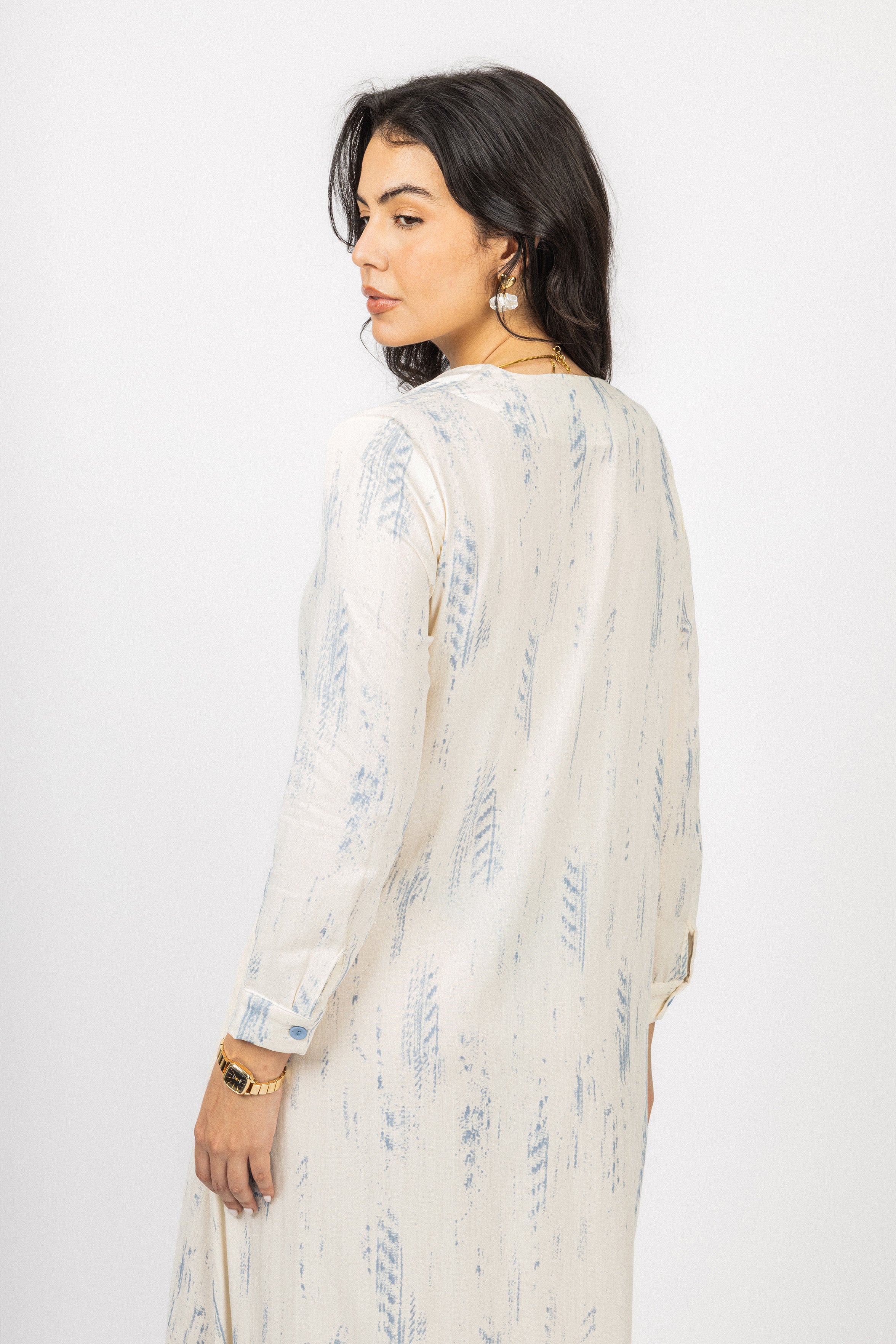 Light Blue Printed Twill Maxi Dress