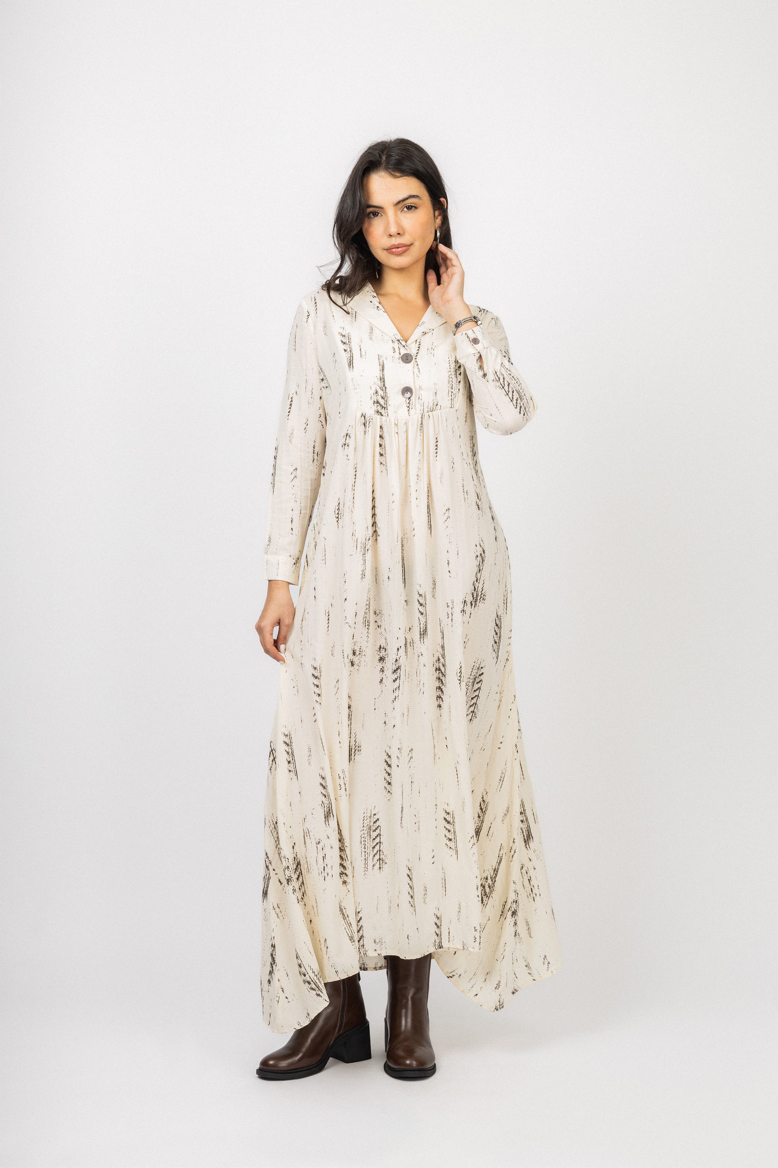 Dark Gray Printed Twill Maxi Dress