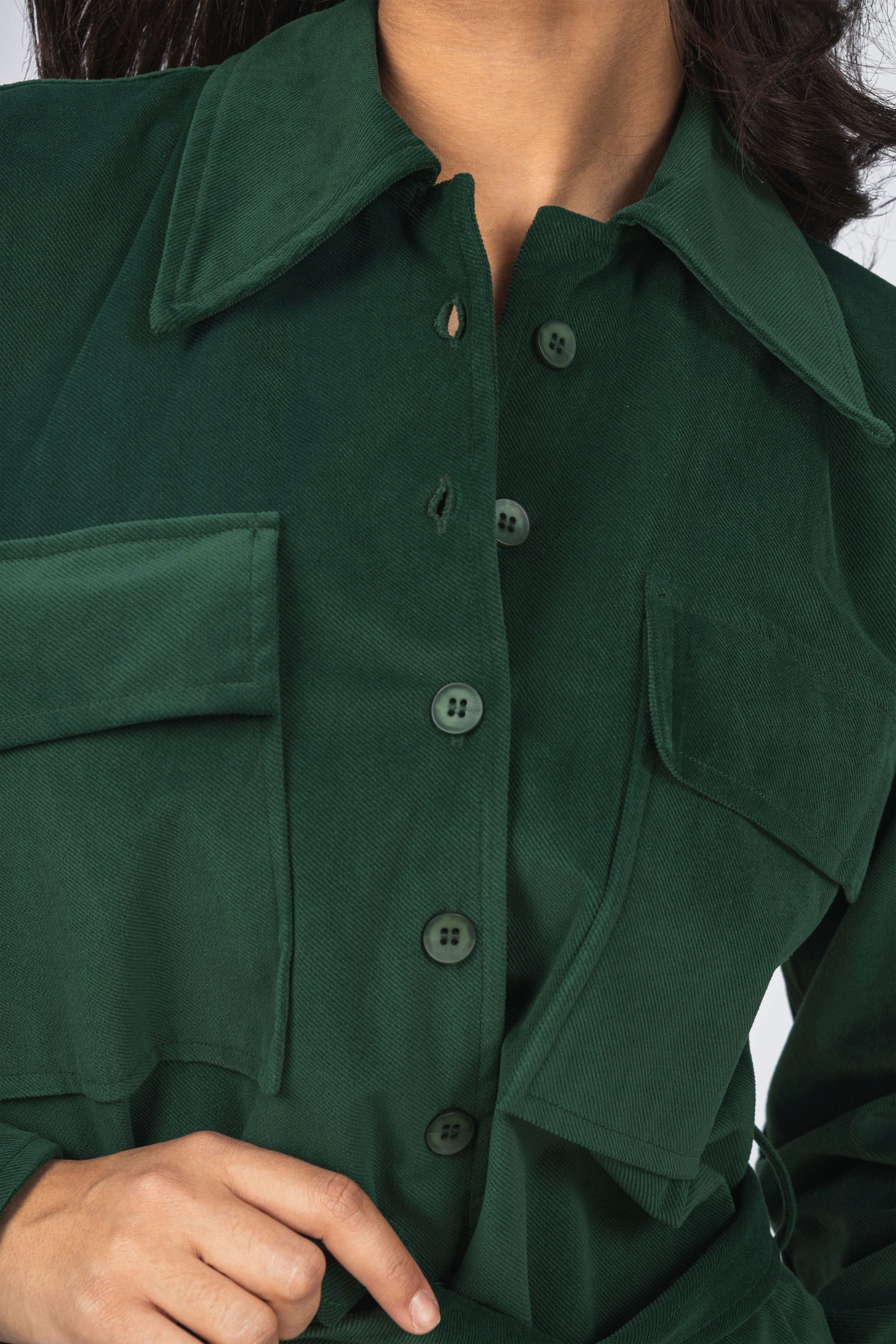 Green Button-Up Casual Shirt Dress