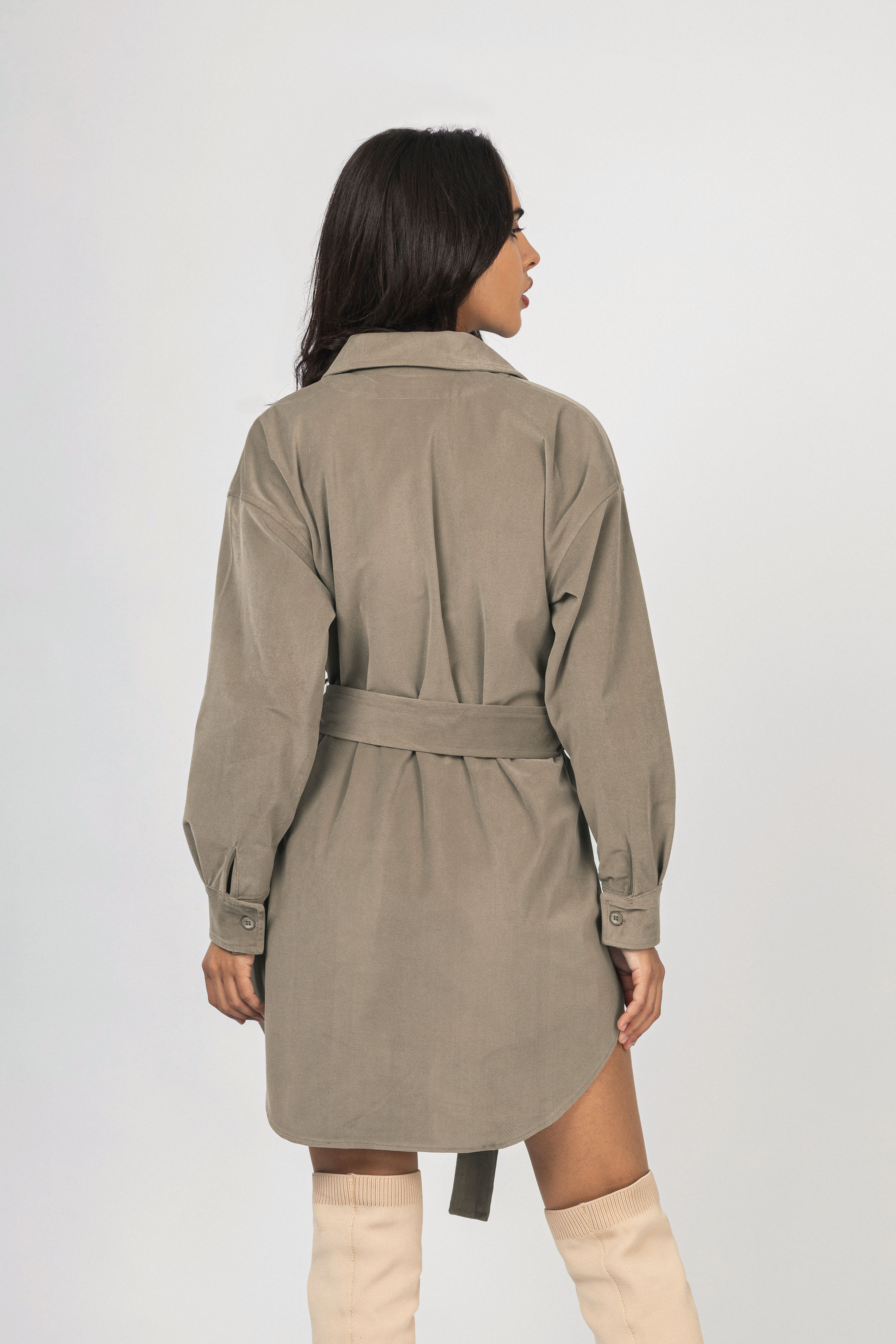 Olive Green Button-Up Casual Shirt Dress