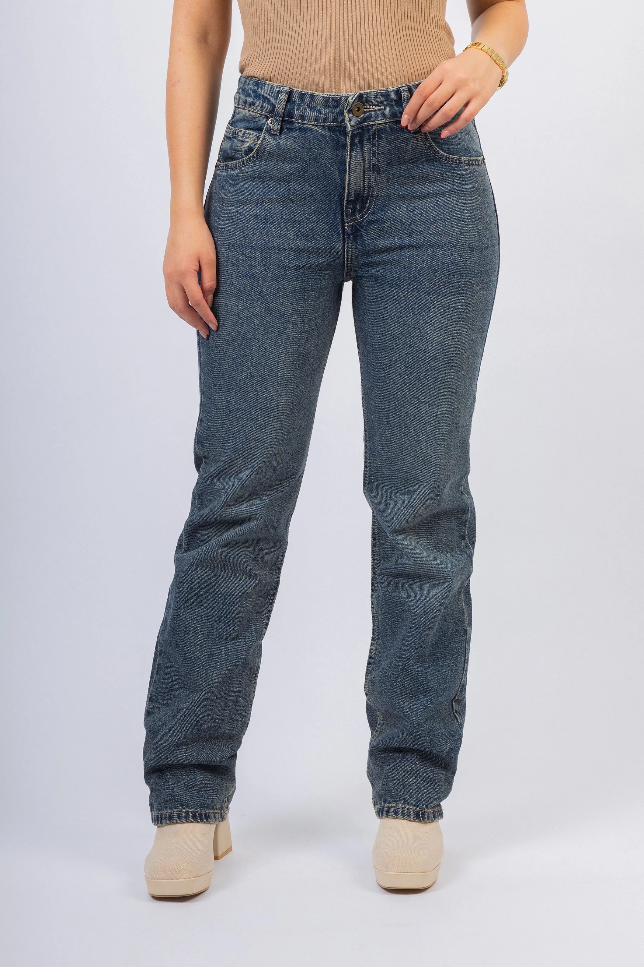 Vintage Style Blue wash Straight Jeans
