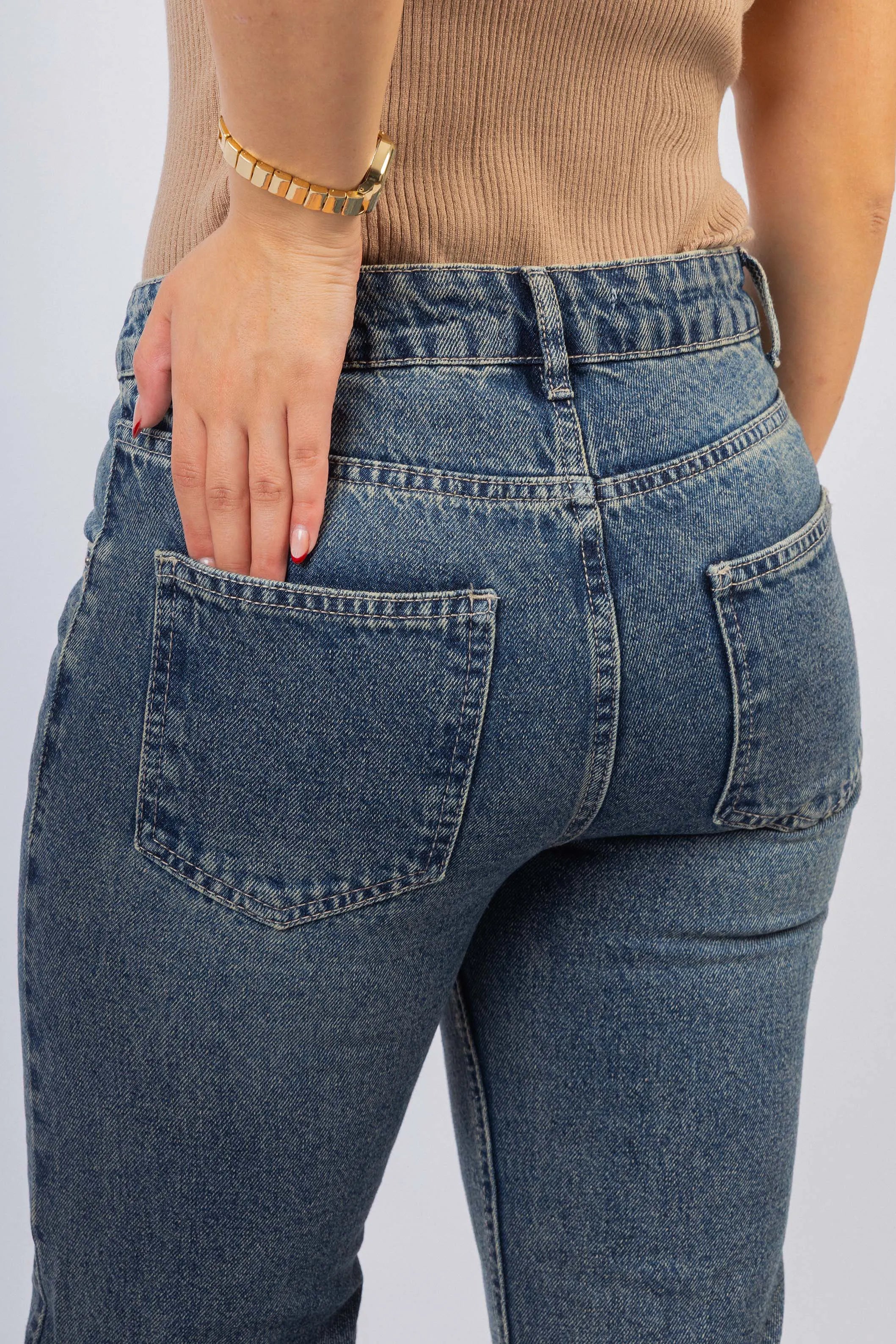 Vintage Style Blue wash Straight Jeans