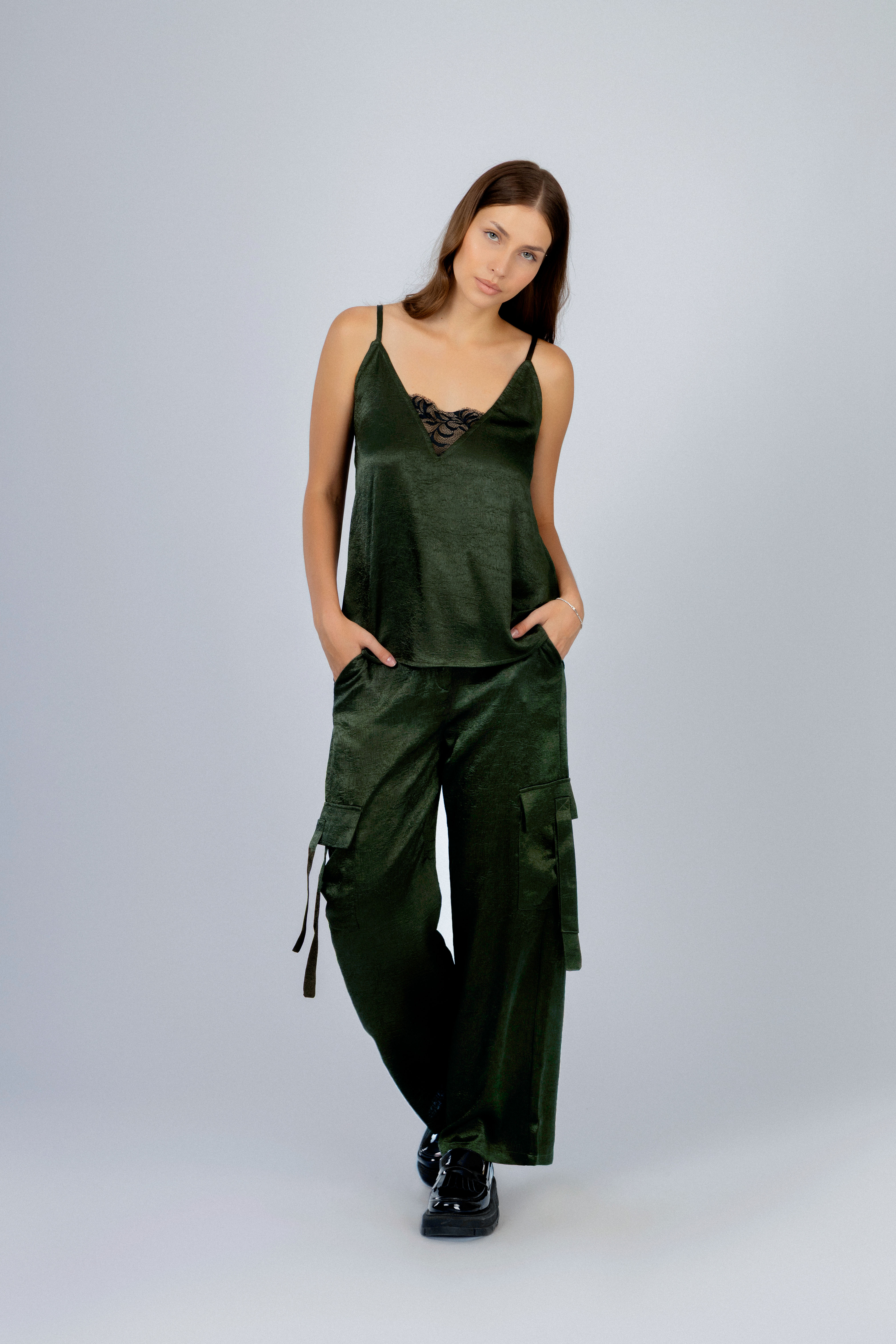 Dark Green Satin Top