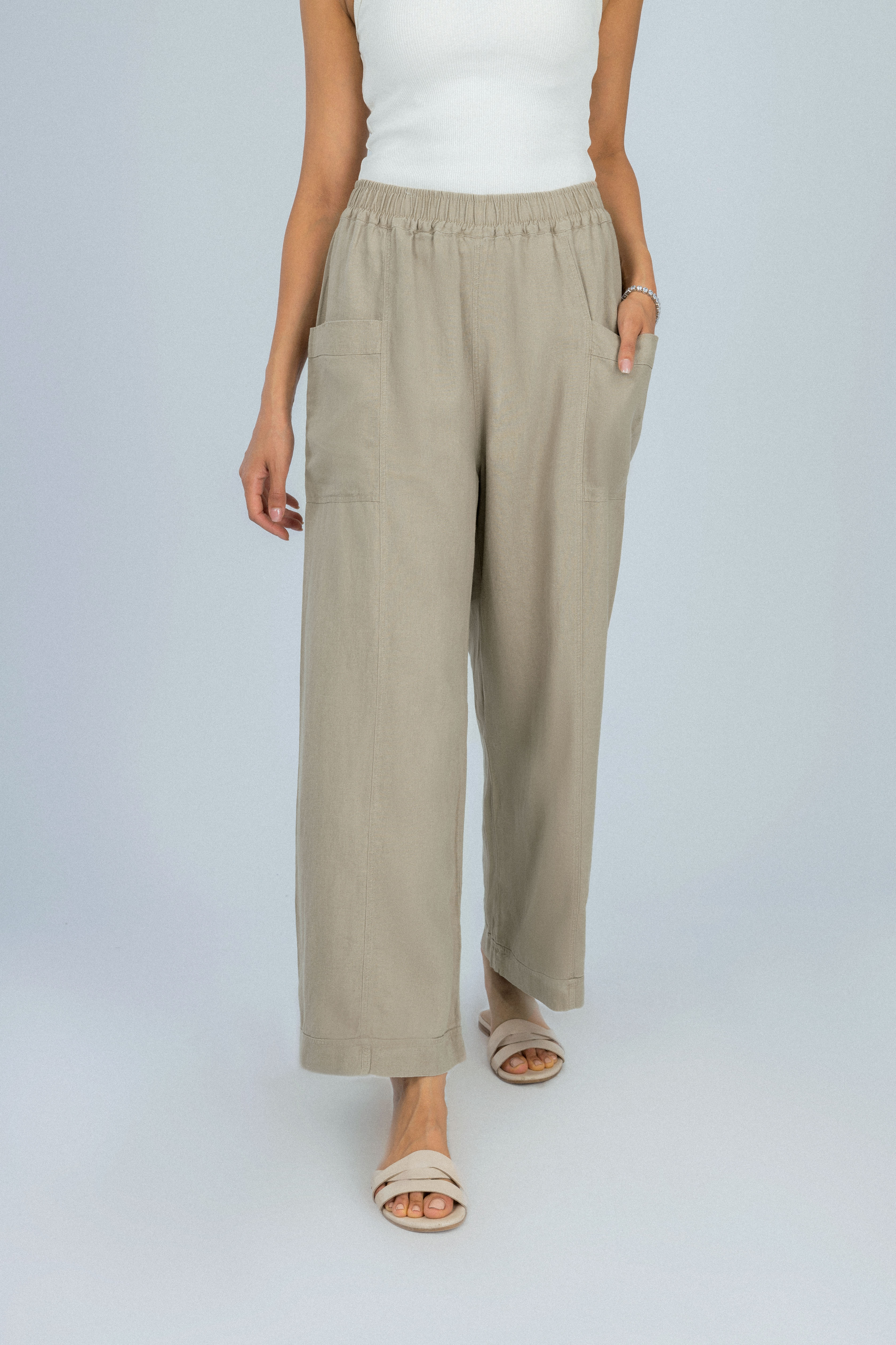 Wide Leg Light Brown Linen Look Pant