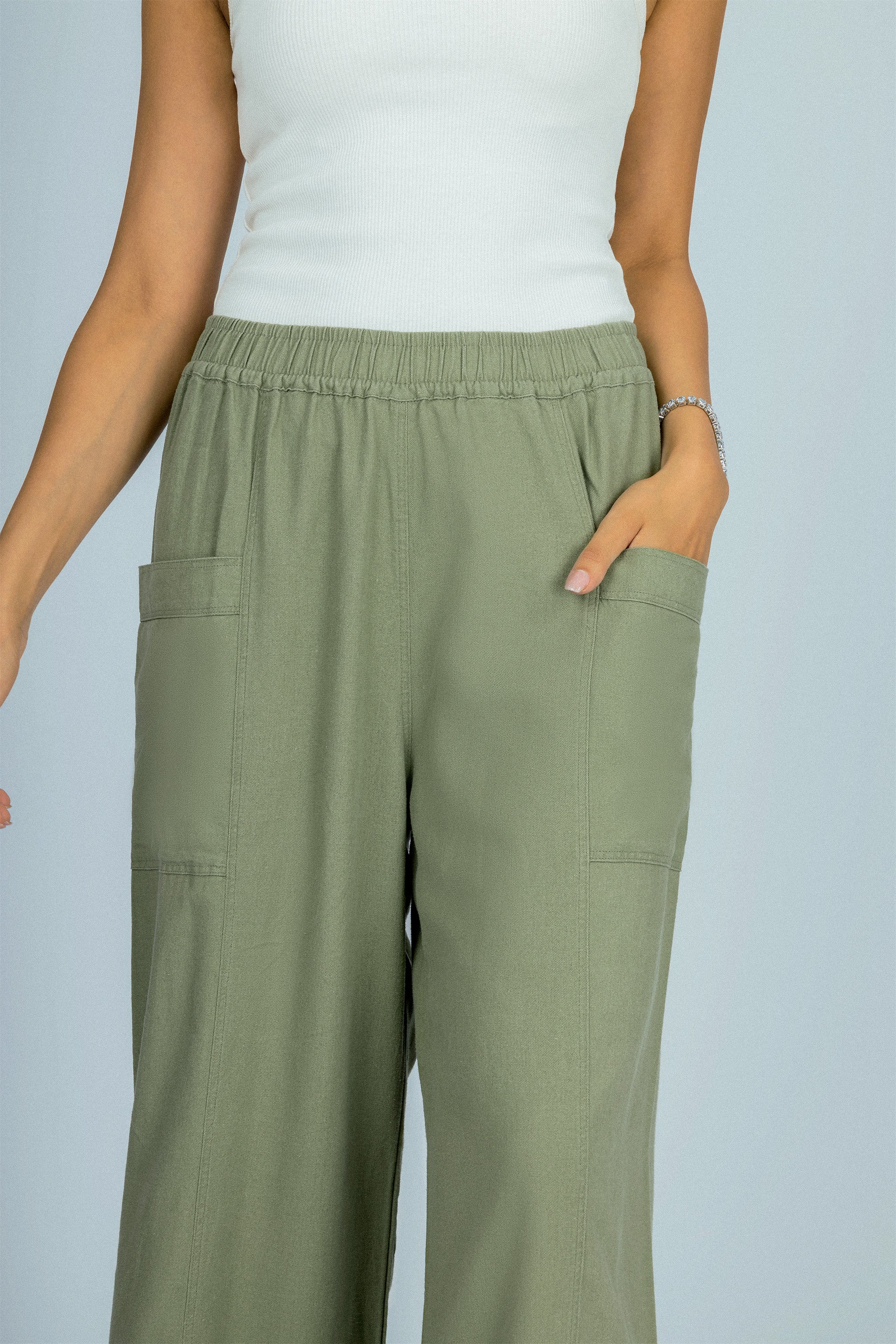 Wide Leg Sage Green Linen Look Pant