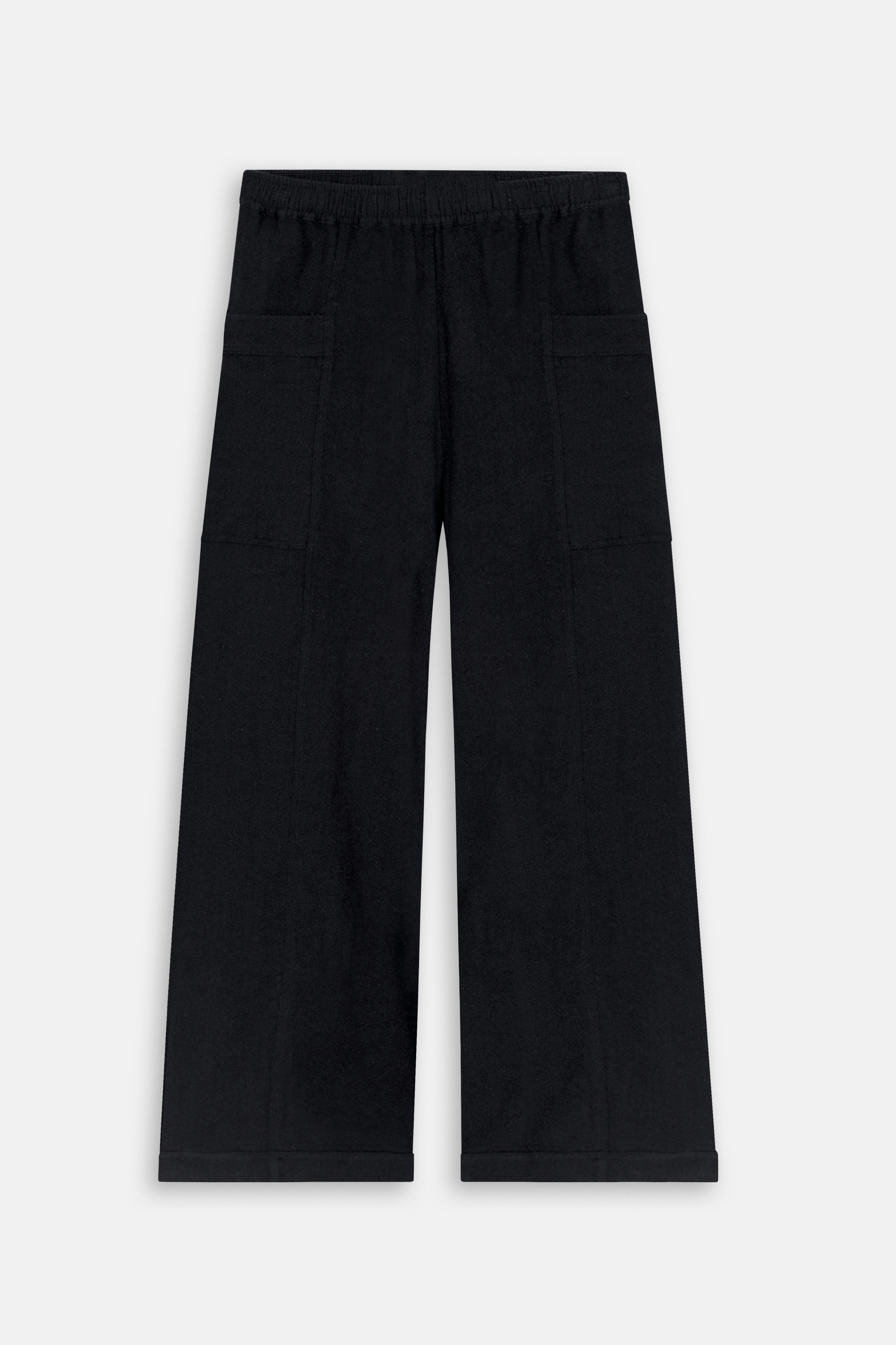 Wide Leg Black Linen Look Pant