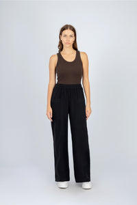 Wide Leg Black Linen Look Pant