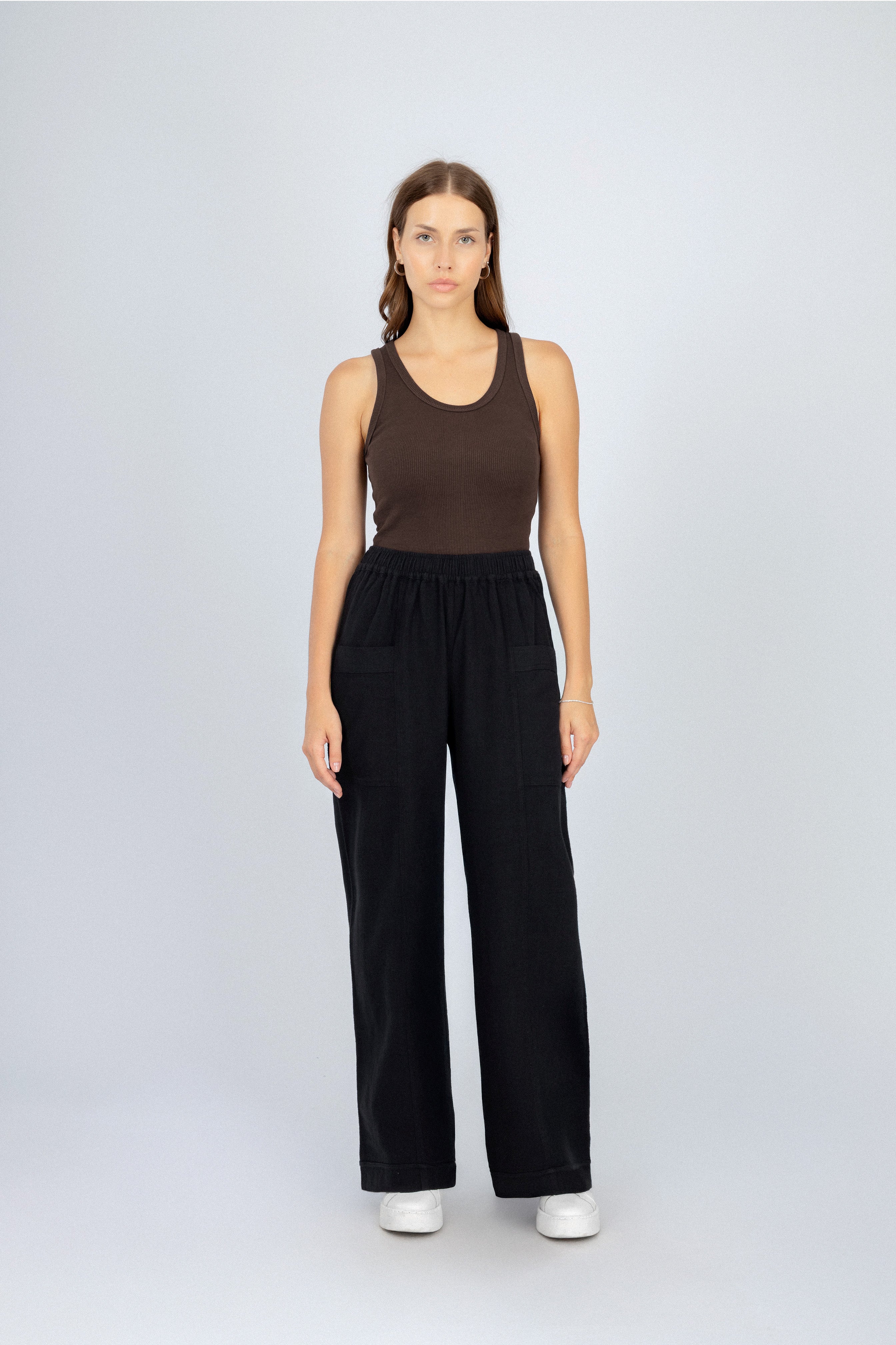 Wide Leg Black Linen Look Pant