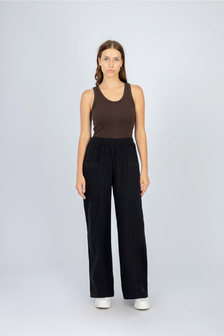 Wide Leg Black Linen Look Pant