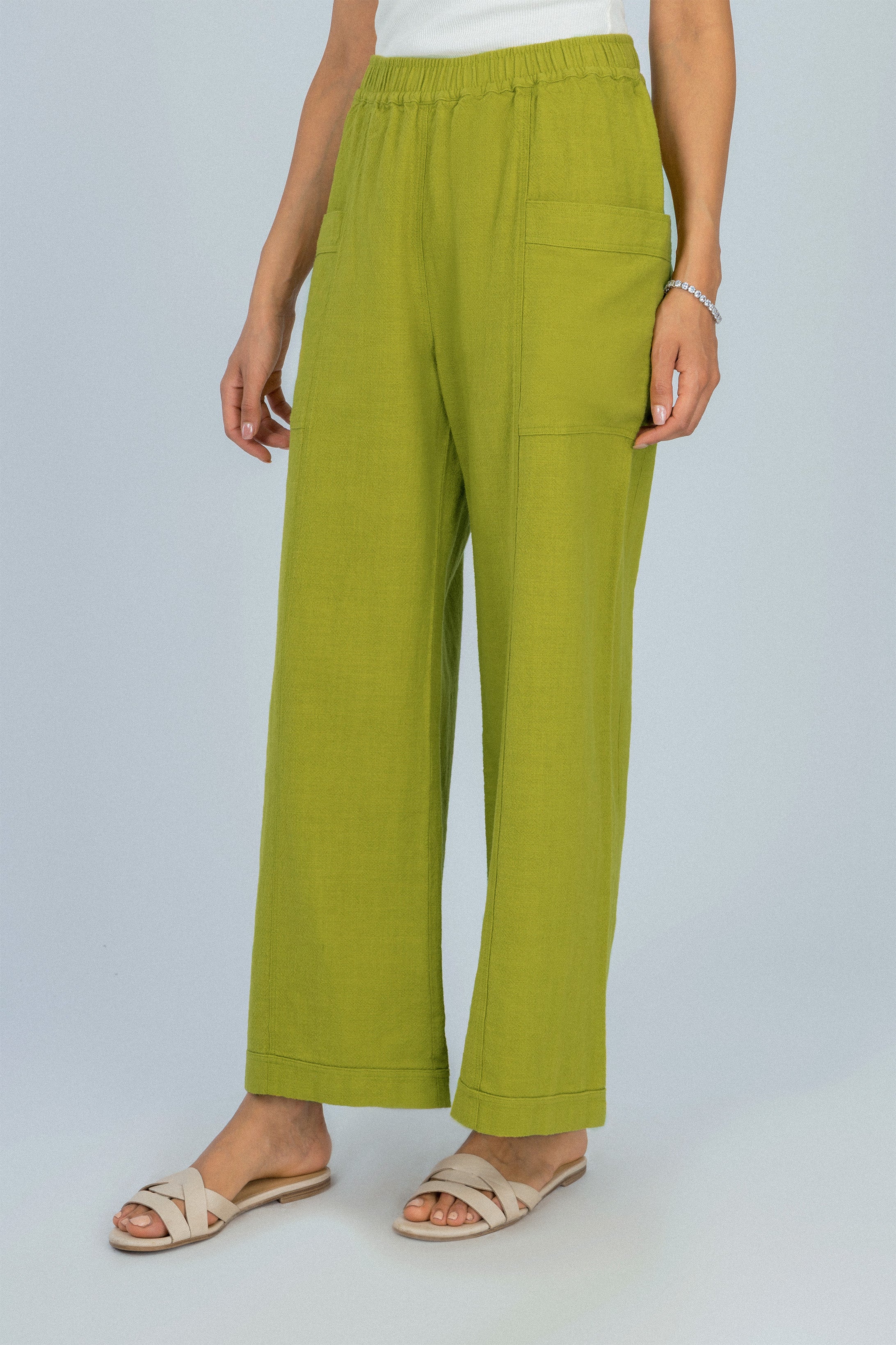 Wide Leg Green Linen Look Pant