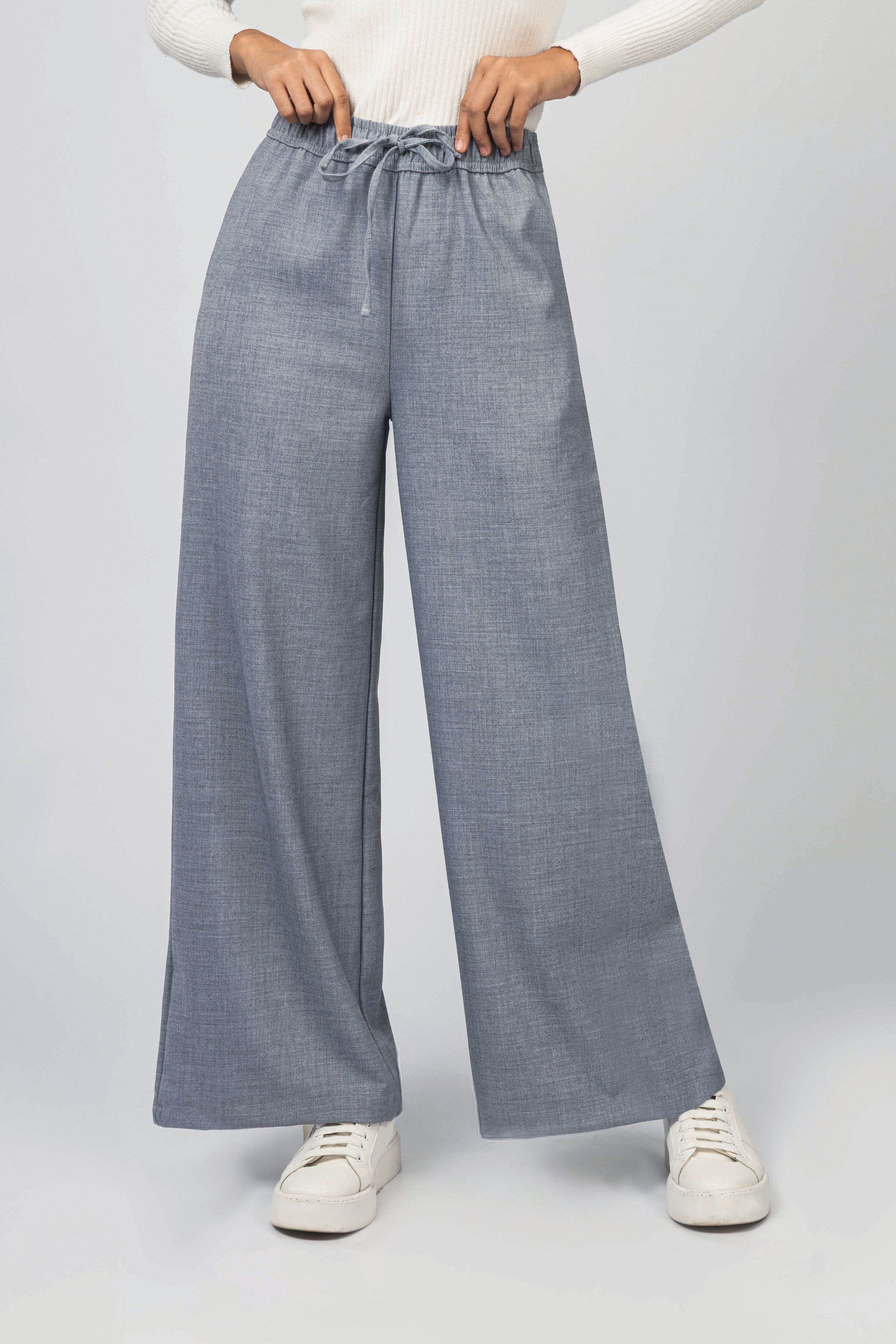 Light Gray Heathered Laced-Up Wide-Leg Pants
