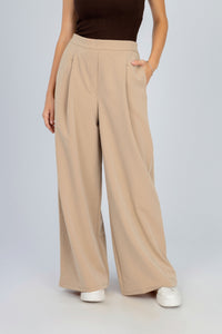 Women's Classic Beige Wide-Leg Pants