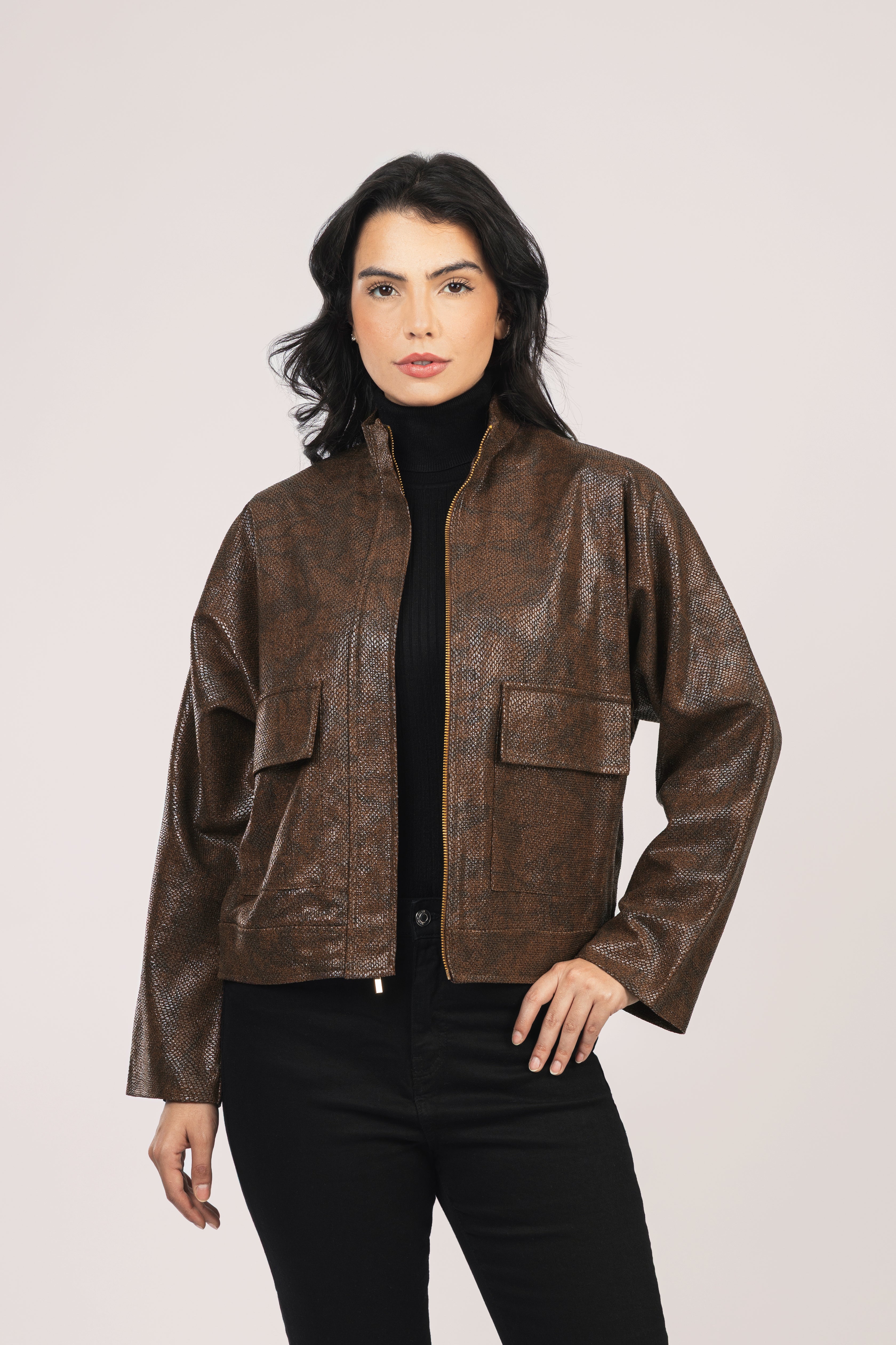 Brown Textured leather Jacket