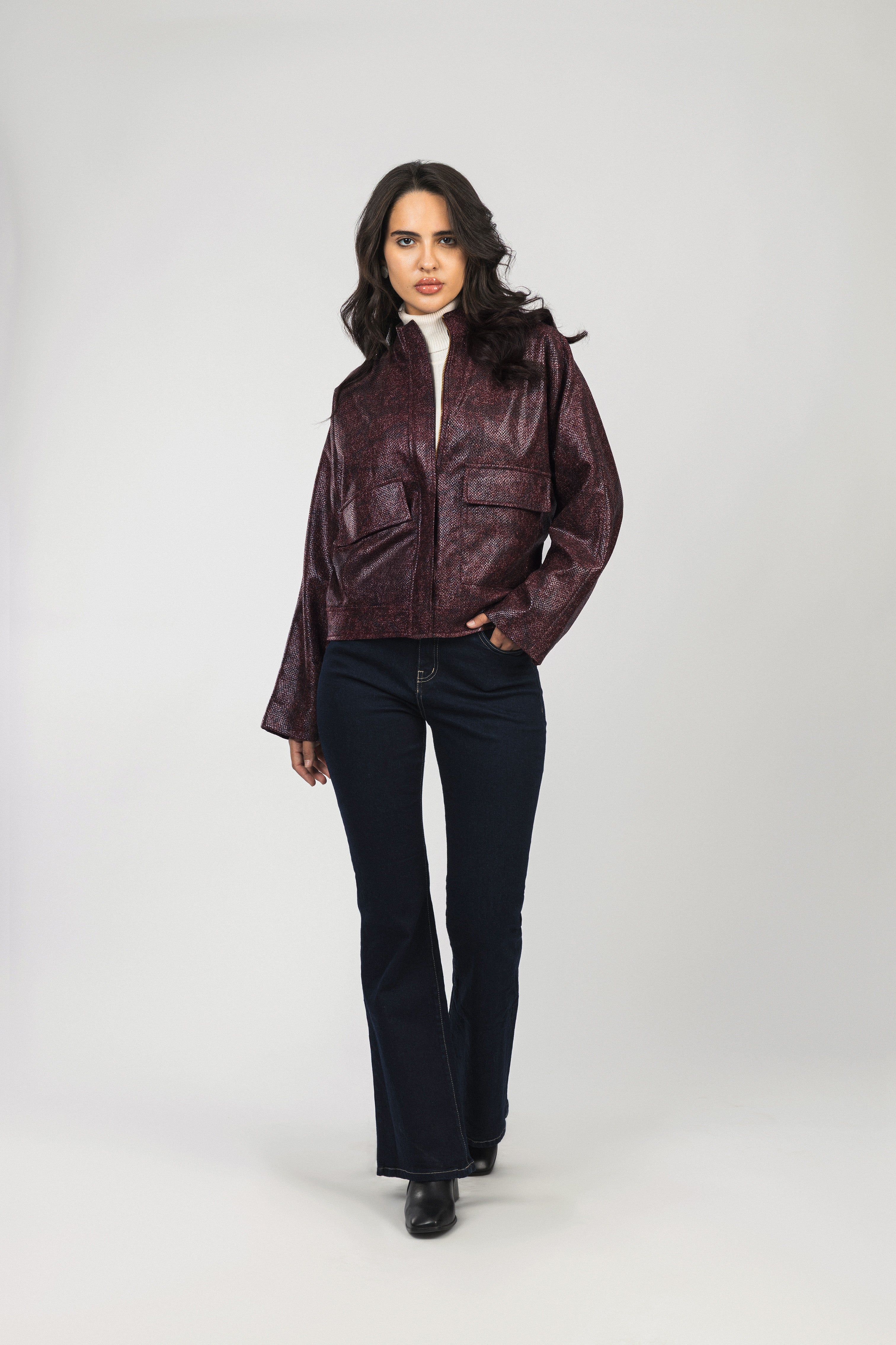 Dark Red Embossed Reptile Texture Jacket