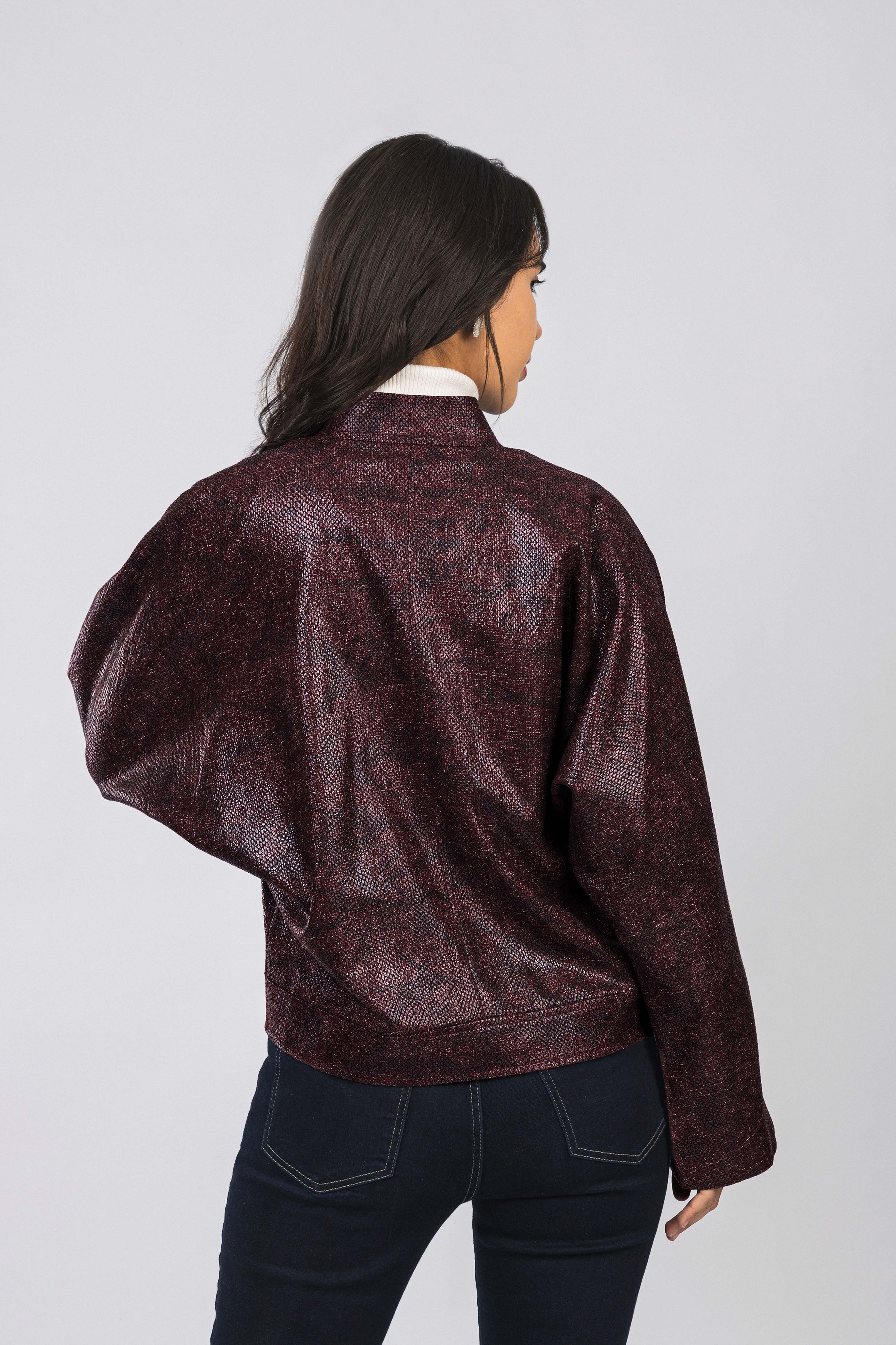 Dark Red Embossed Reptile Texture Jacket