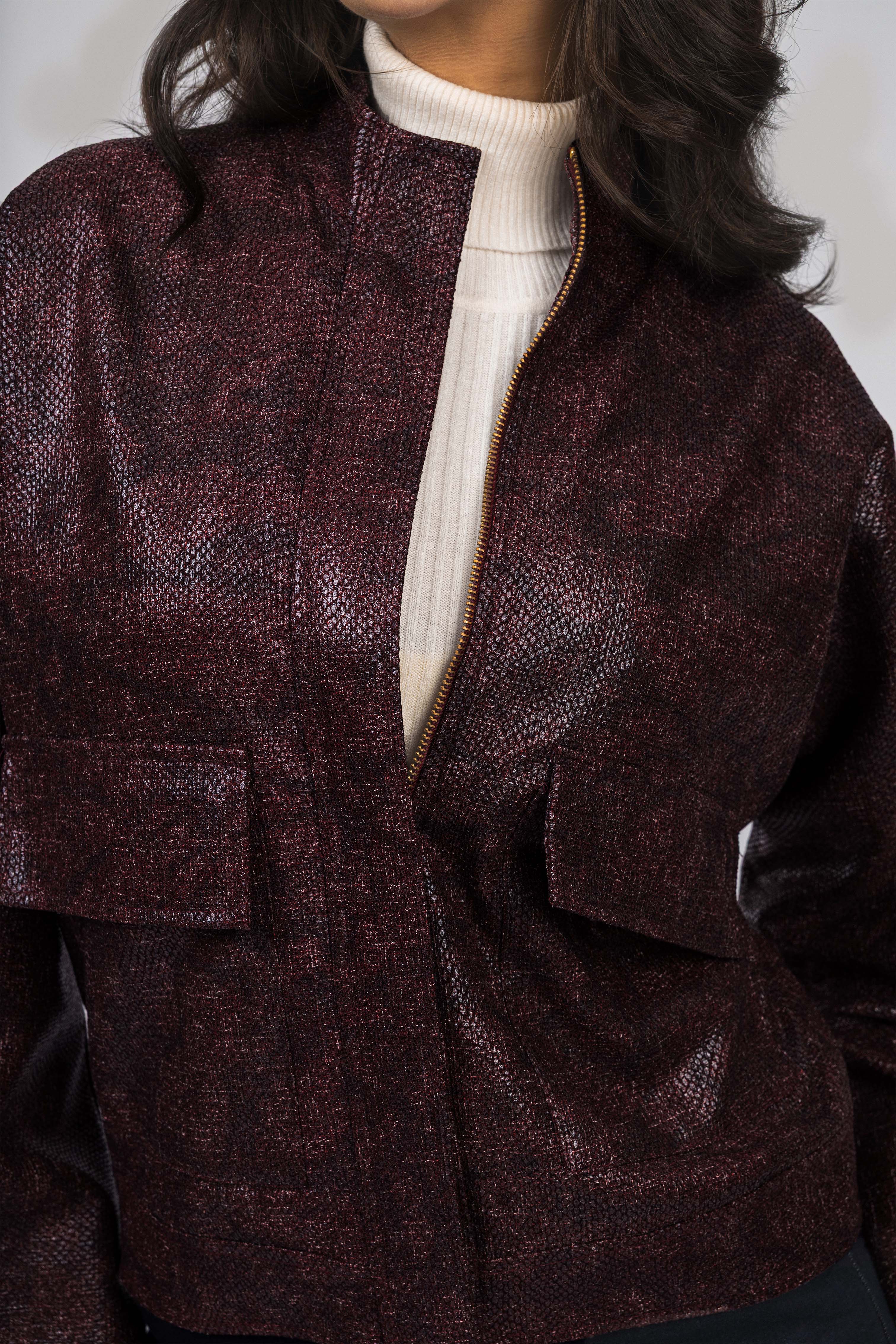 Dark Red Embossed Reptile Texture Jacket