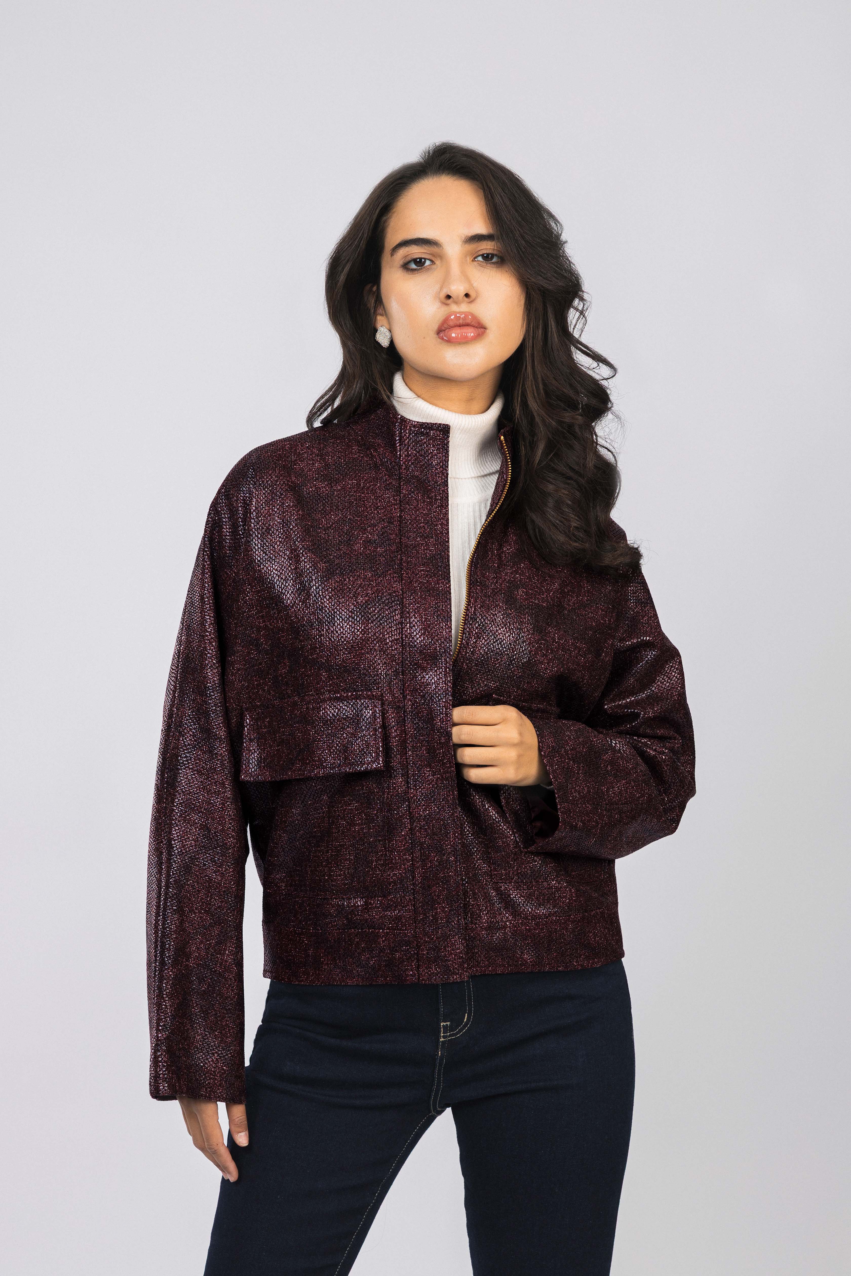 Dark Red Embossed Reptile Texture Jacket