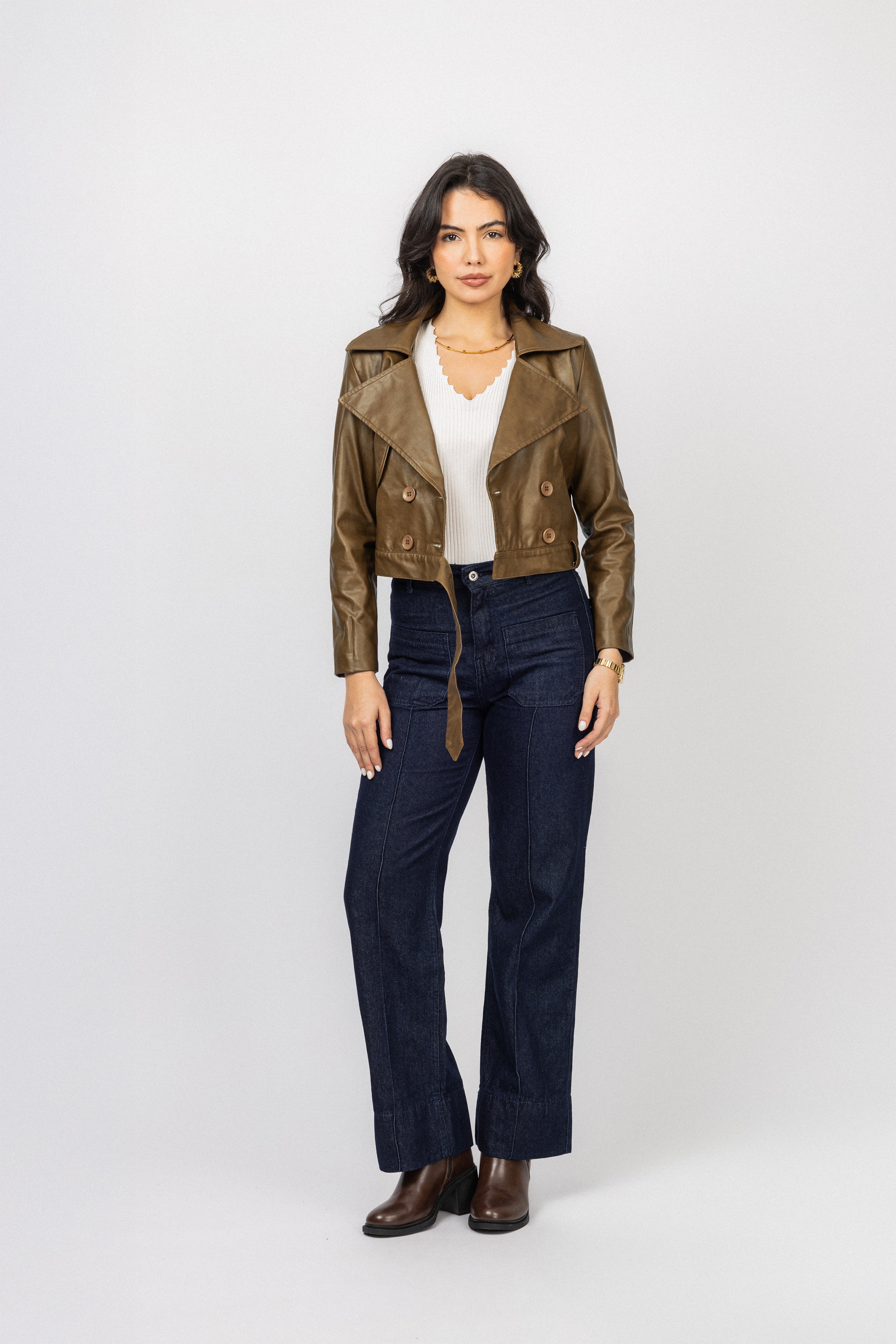 Light Brown Cropped leather Jacket
