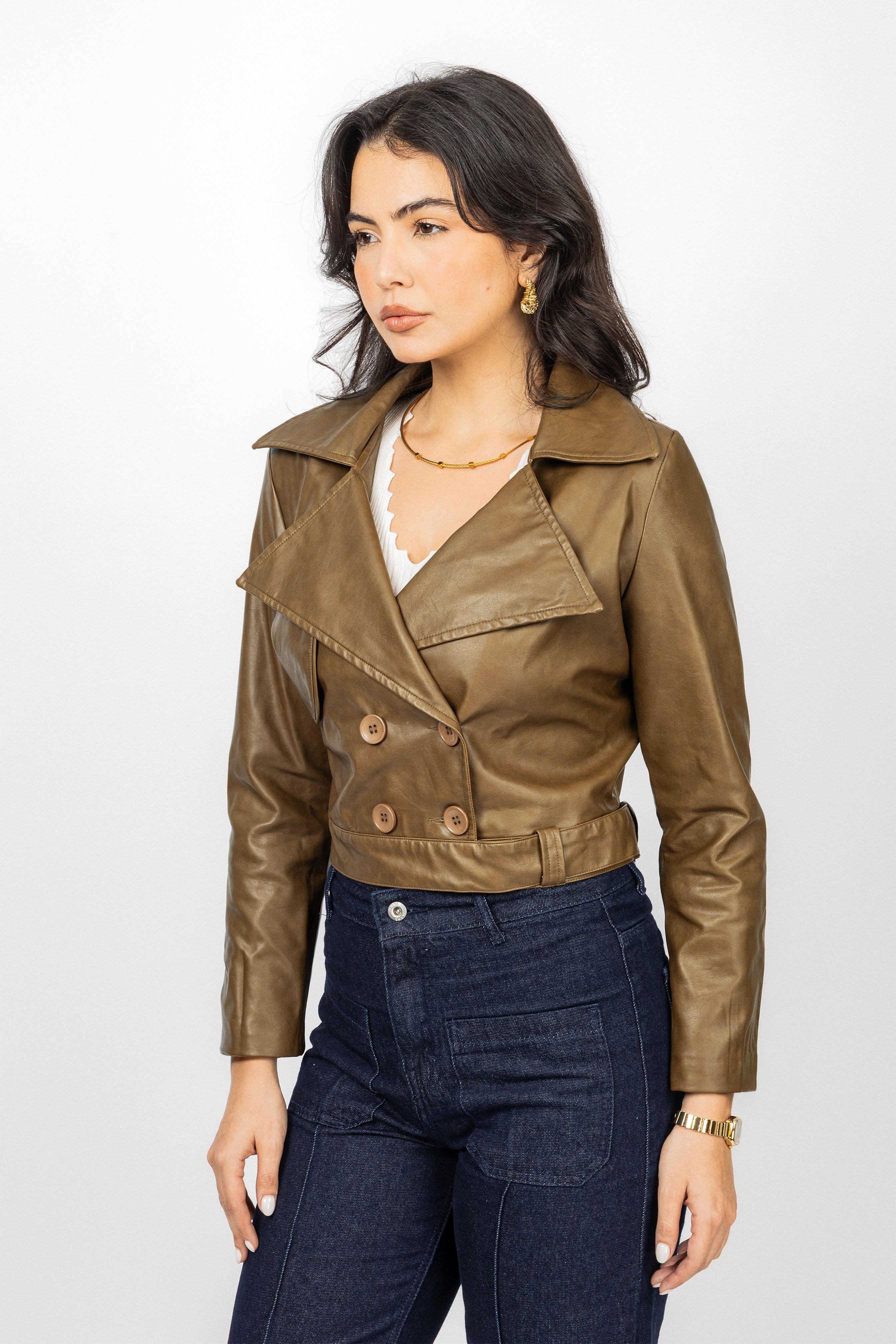 Light Brown Cropped leather Jacket