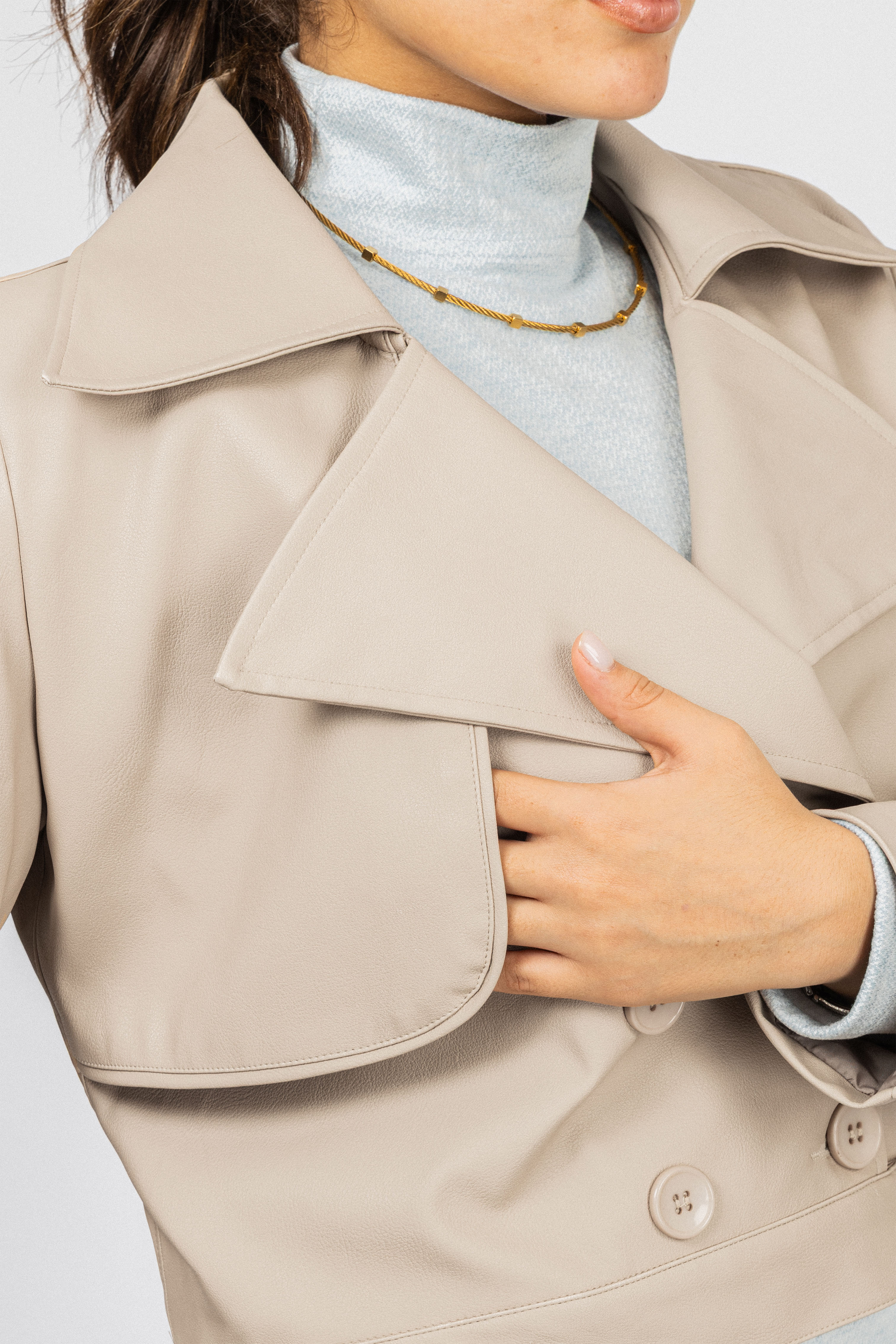 Beige Cropped leather Jacket