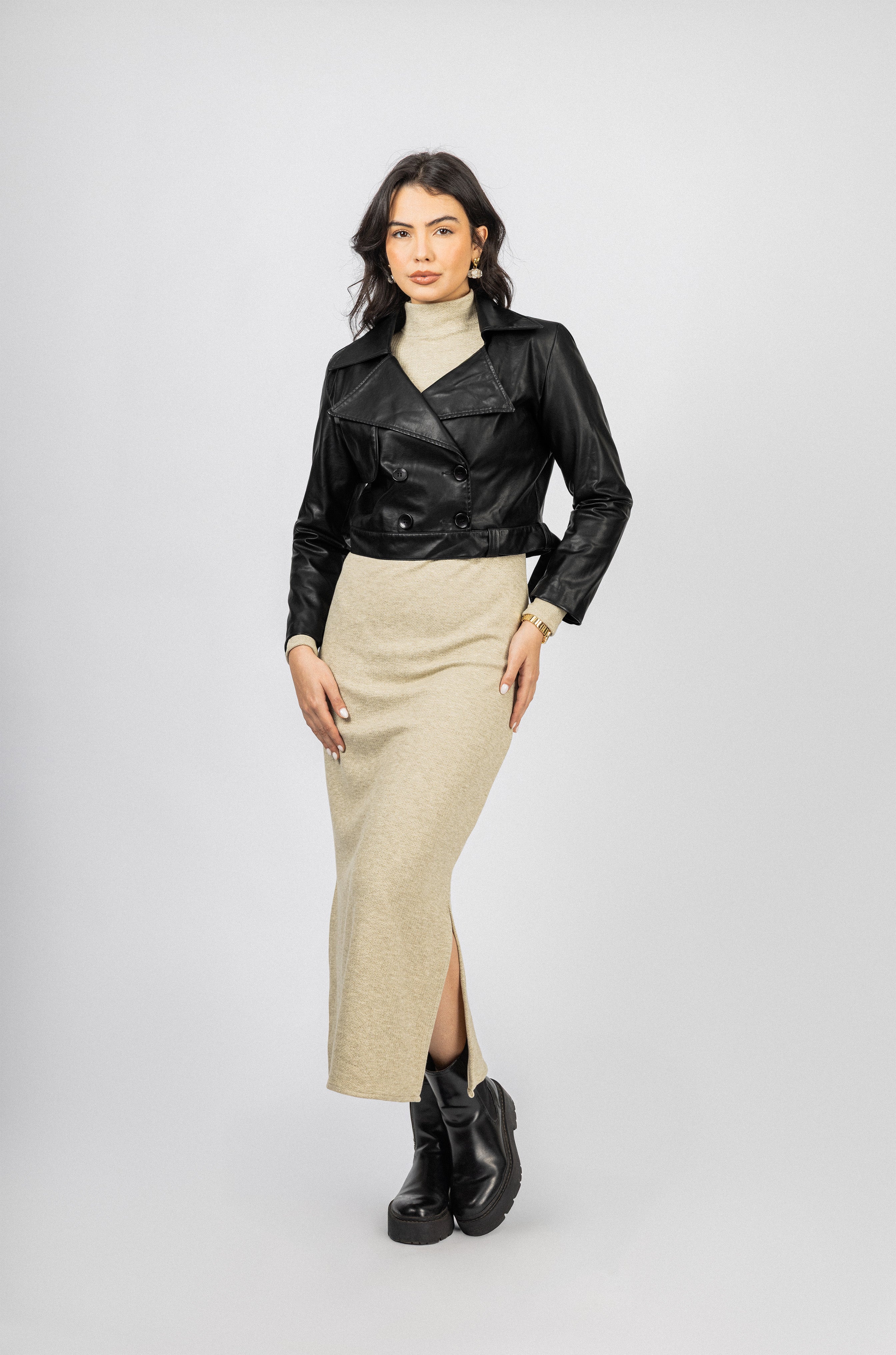 Black Cropped leather Jacket