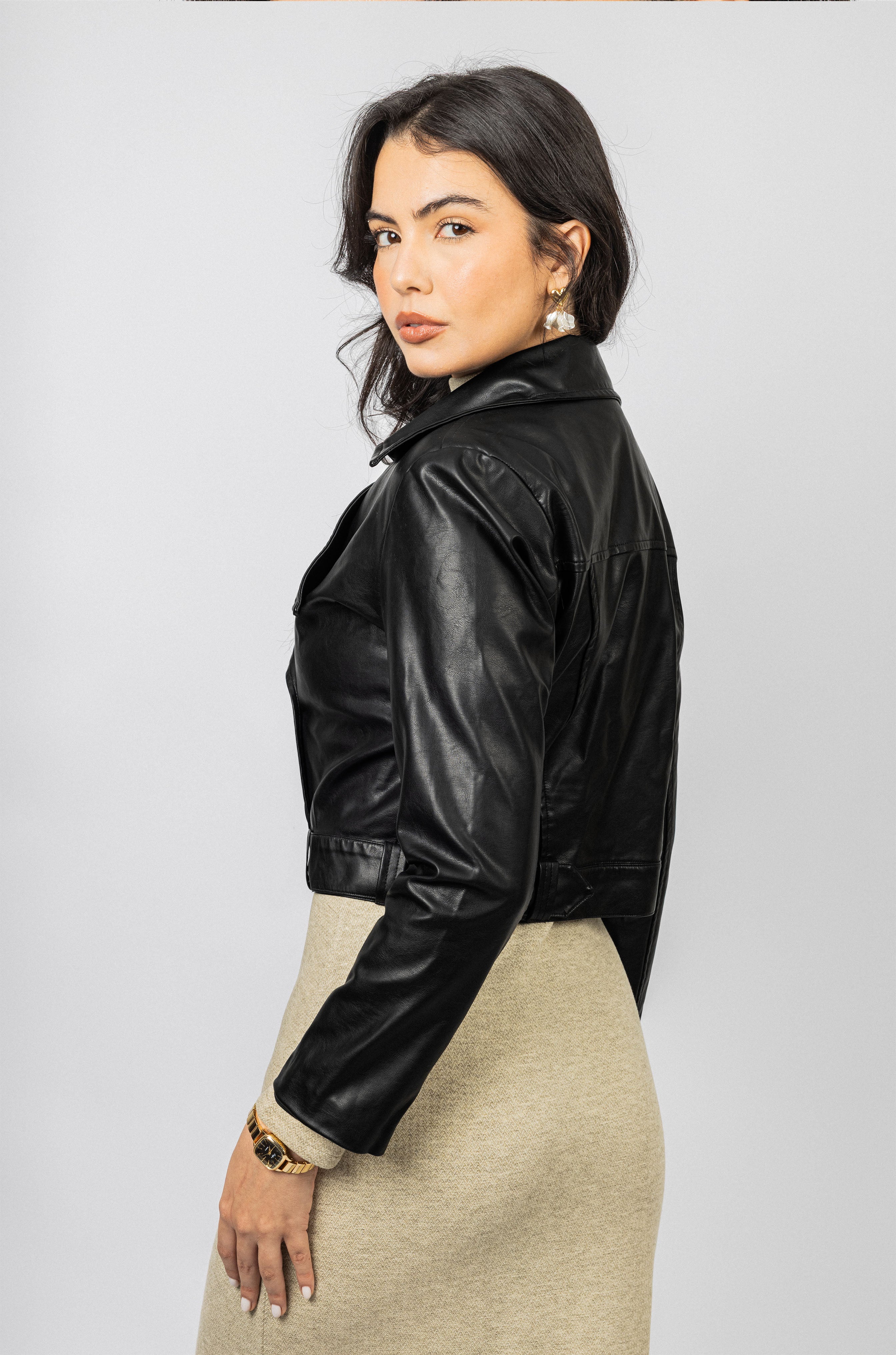 Black Cropped leather Jacket
