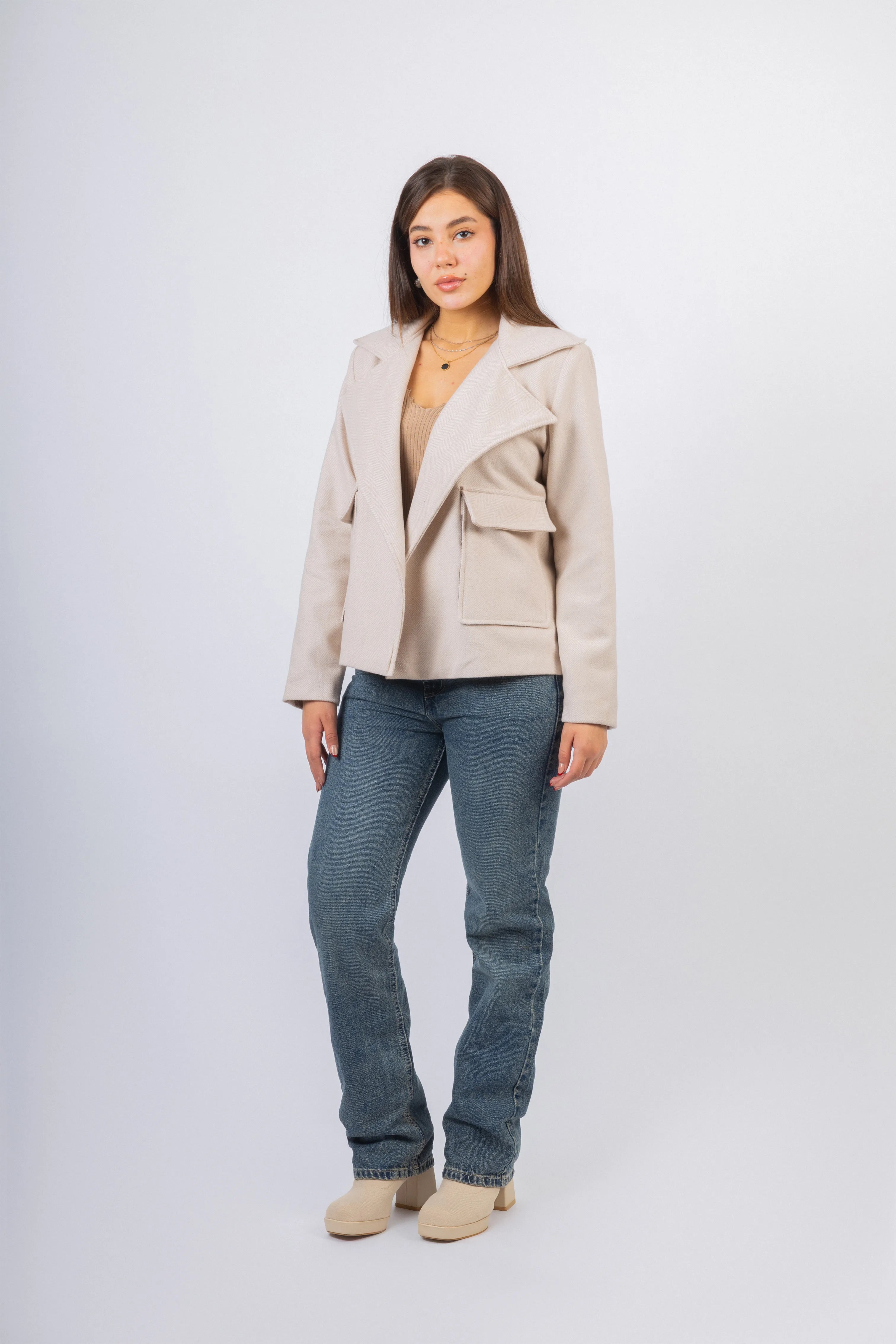 Light Beige Jacquard Chevron Jacket