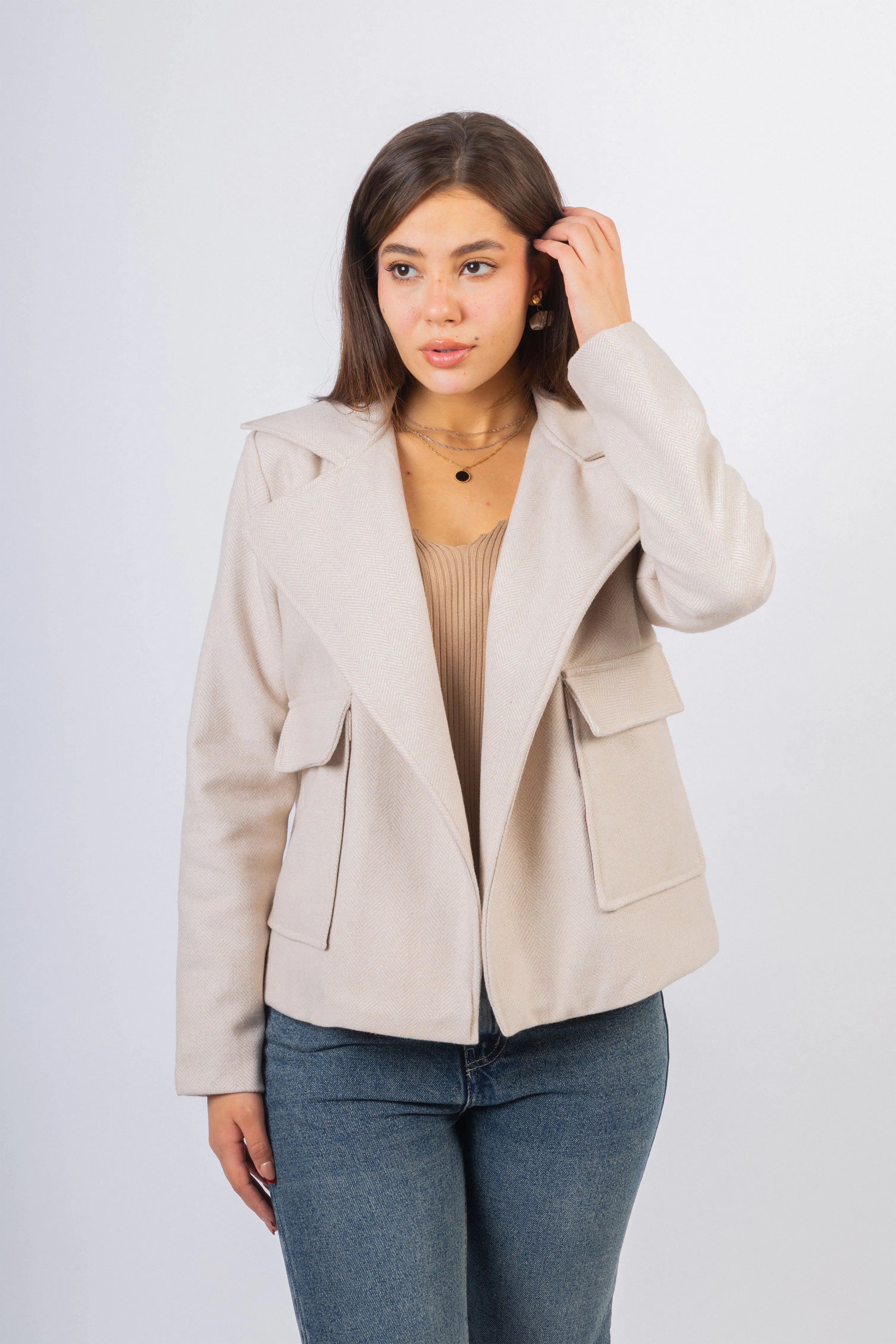 Light Beige Jacquard Chevron Jacket