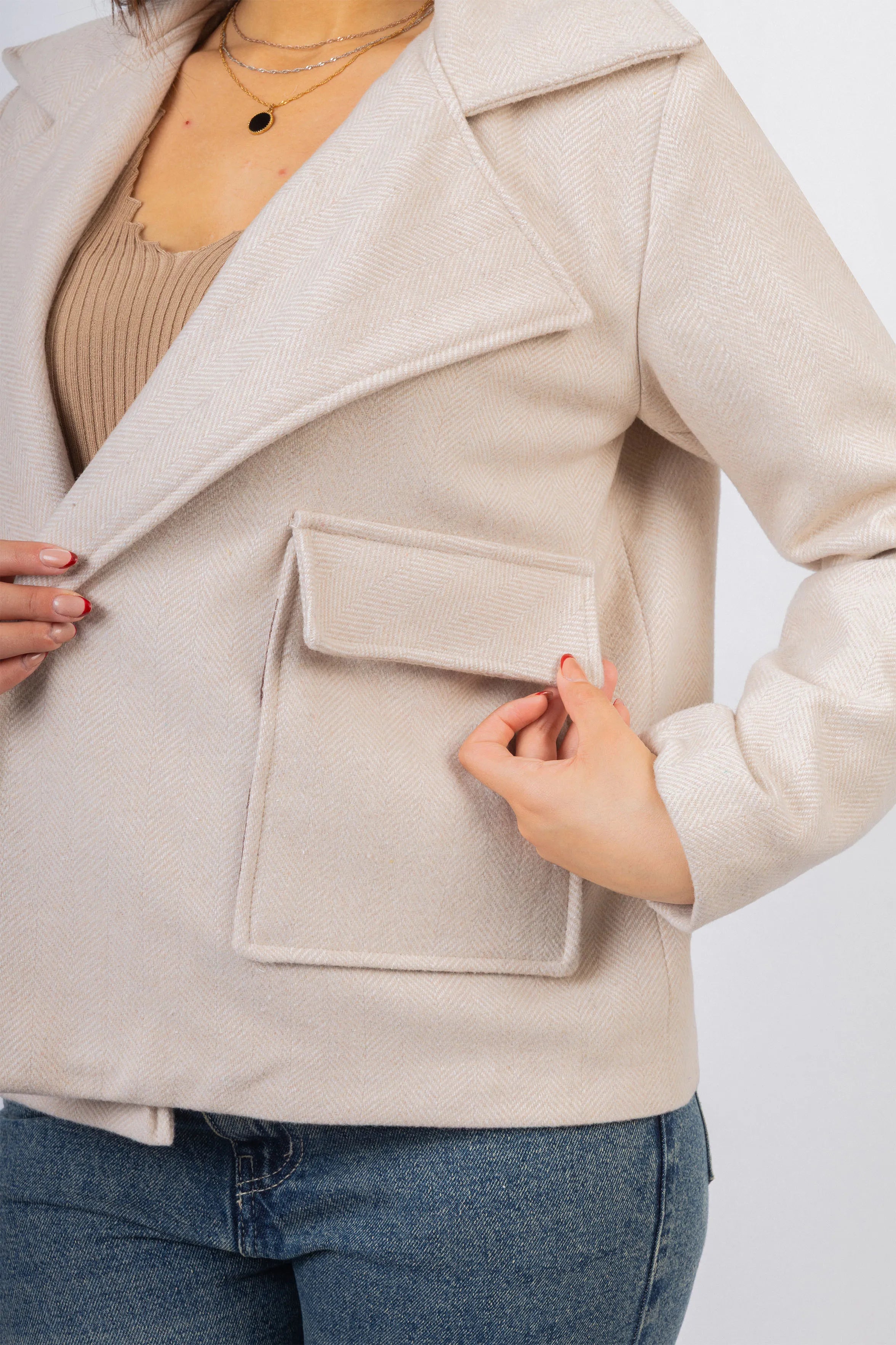 Light Beige Jacquard Chevron Jacket