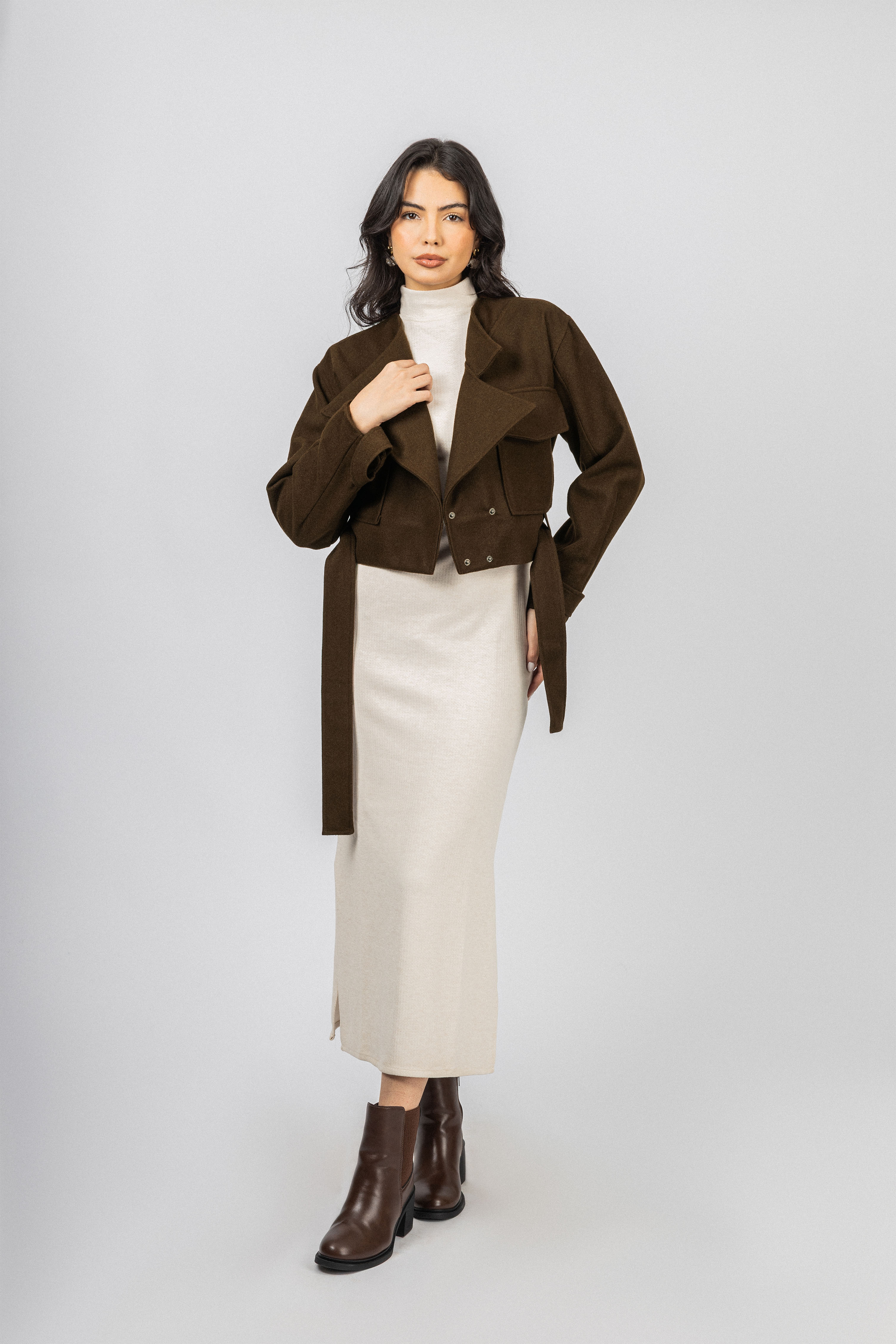 Brown Cropped Felt Jacket