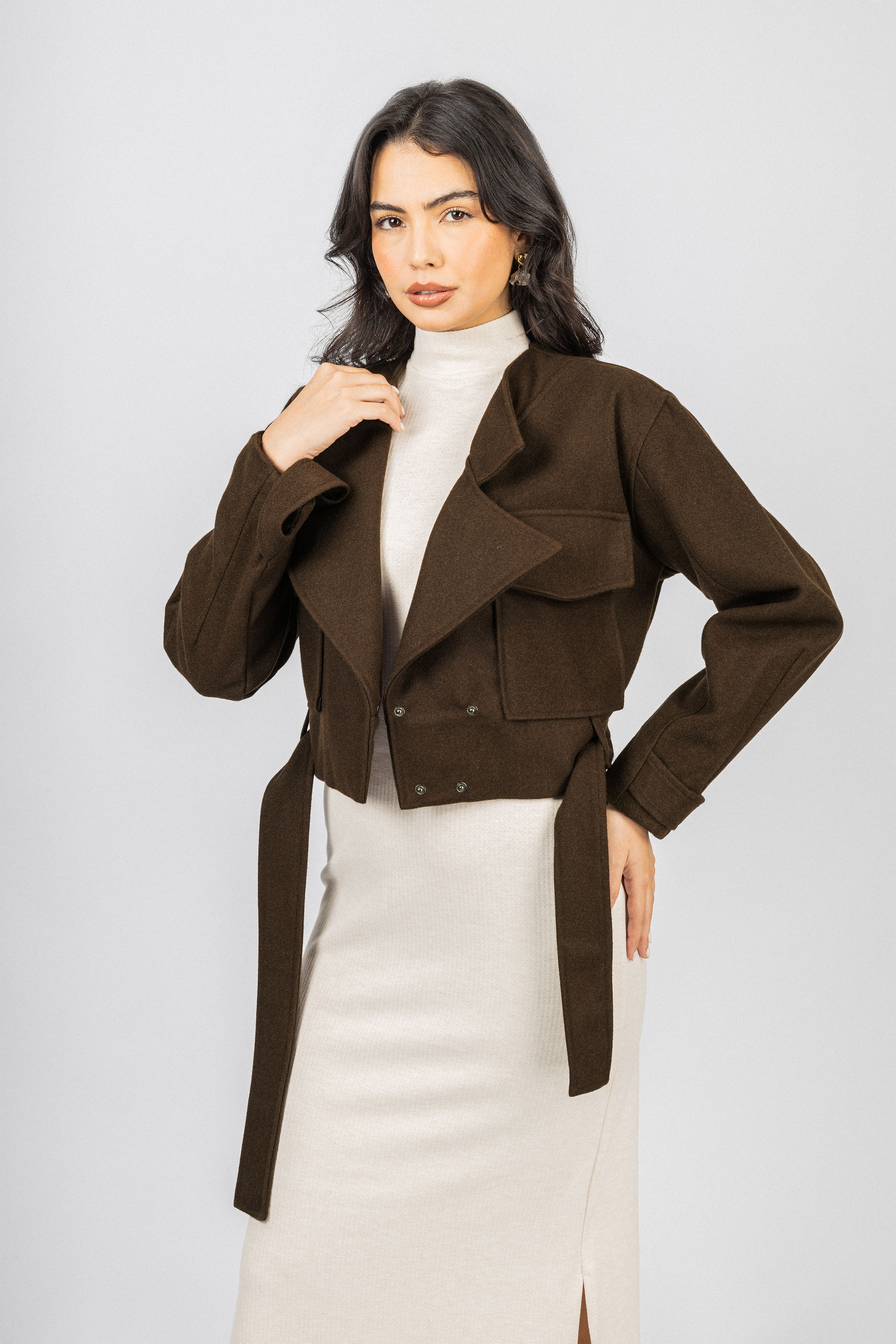 Brown Cropped Felt Jacket