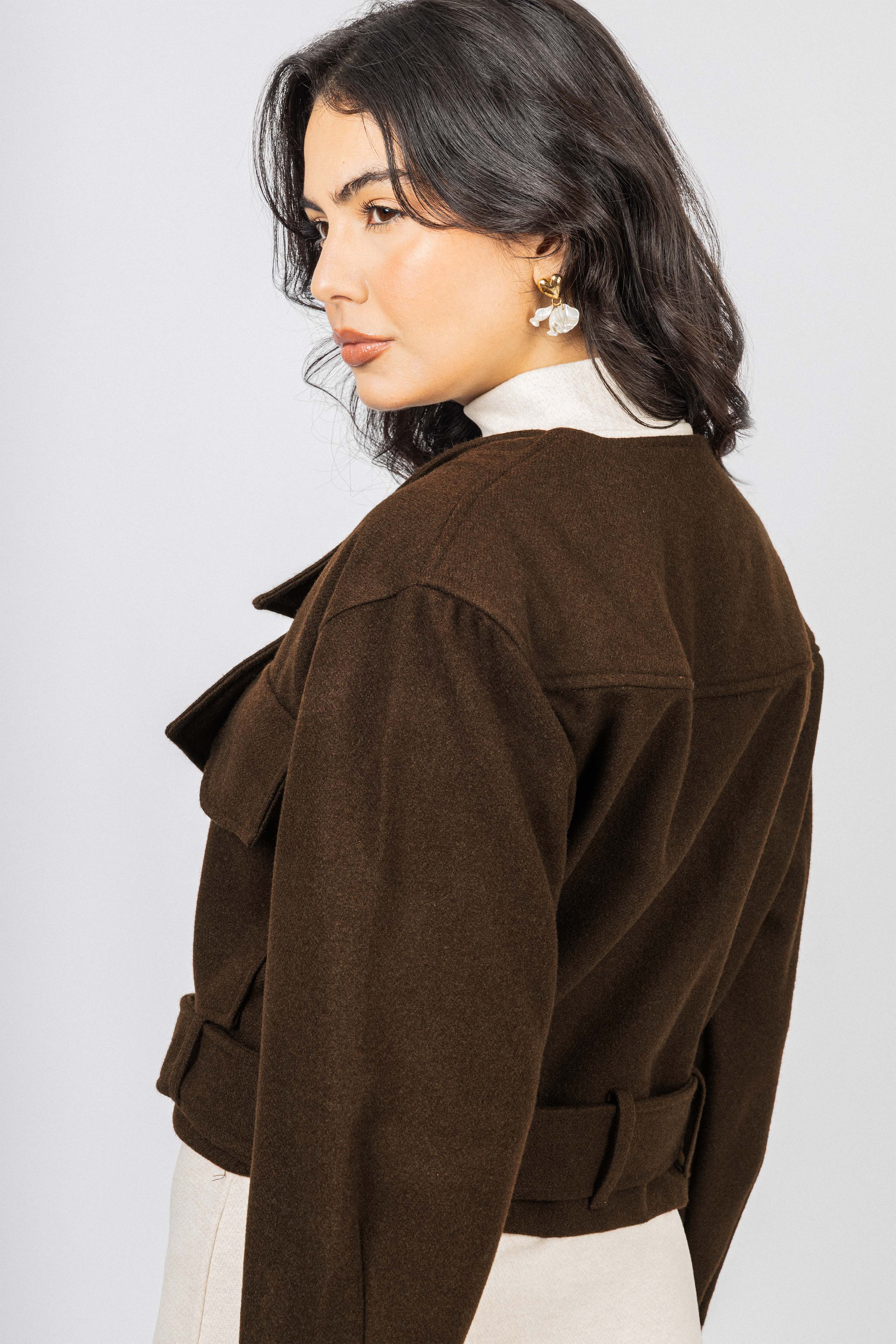 Brown Cropped Felt Jacket