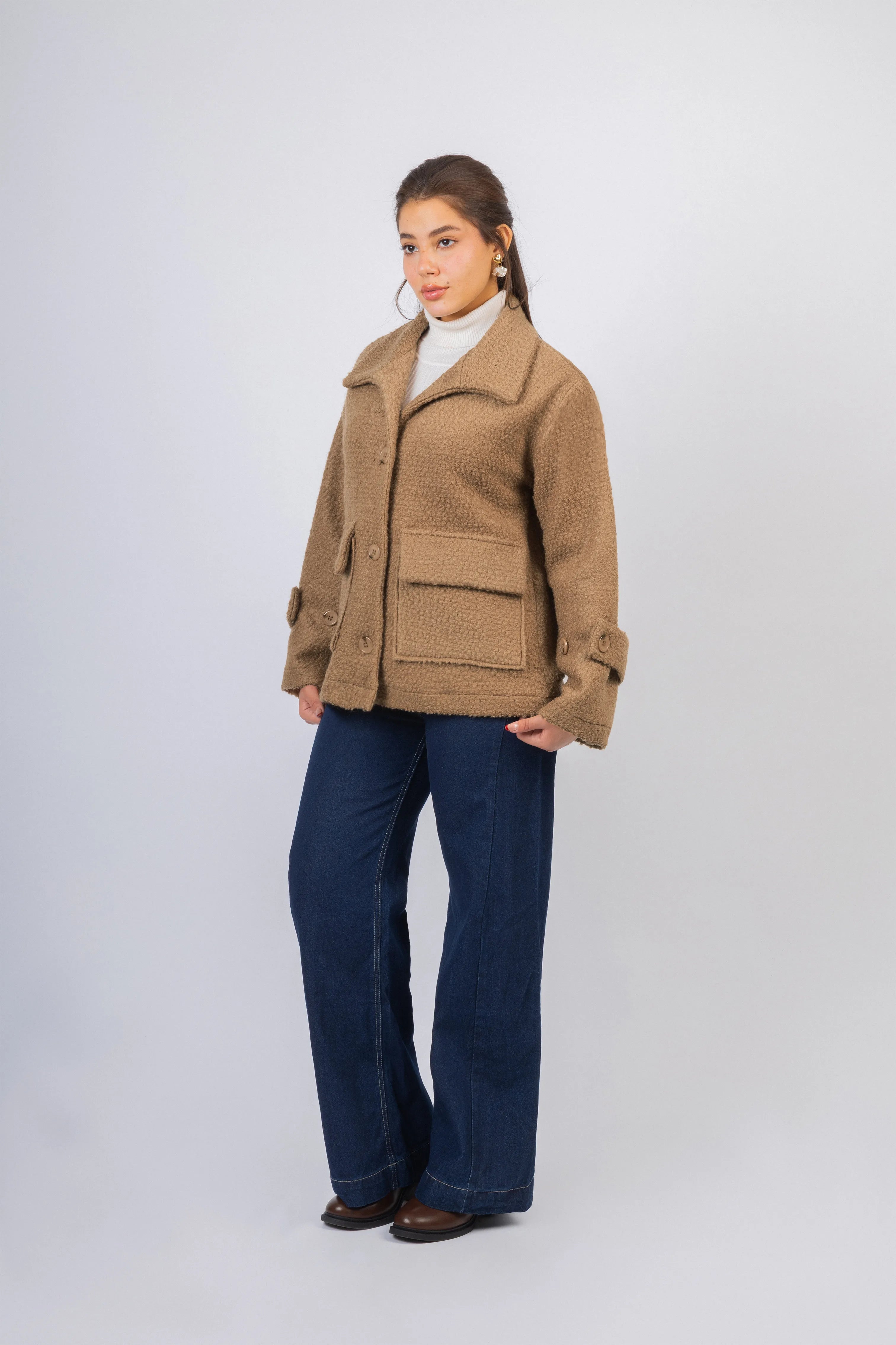 Walnut Brown Bouclé fleece Jacket