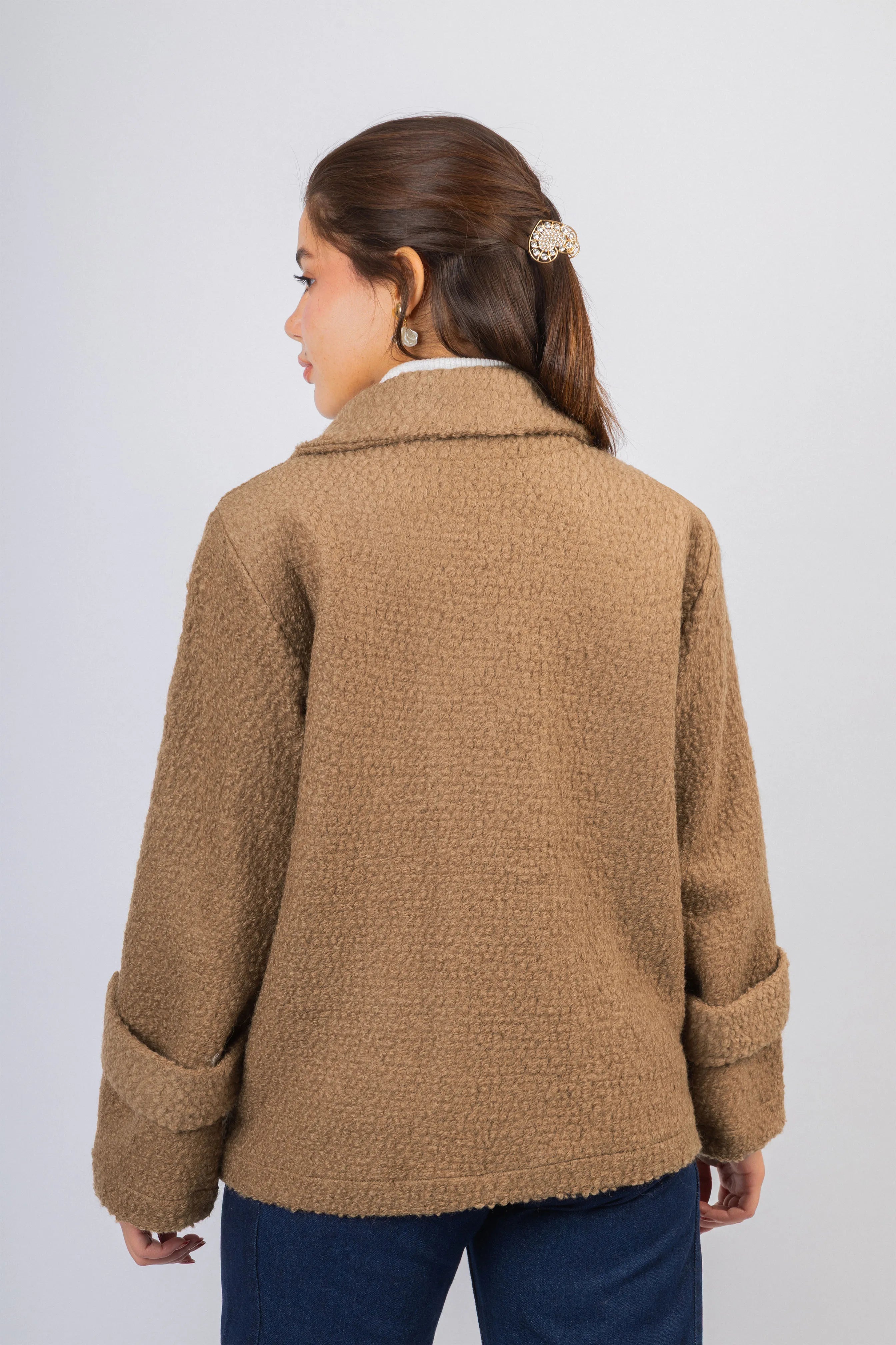 Walnut Brown Bouclé fleece Jacket