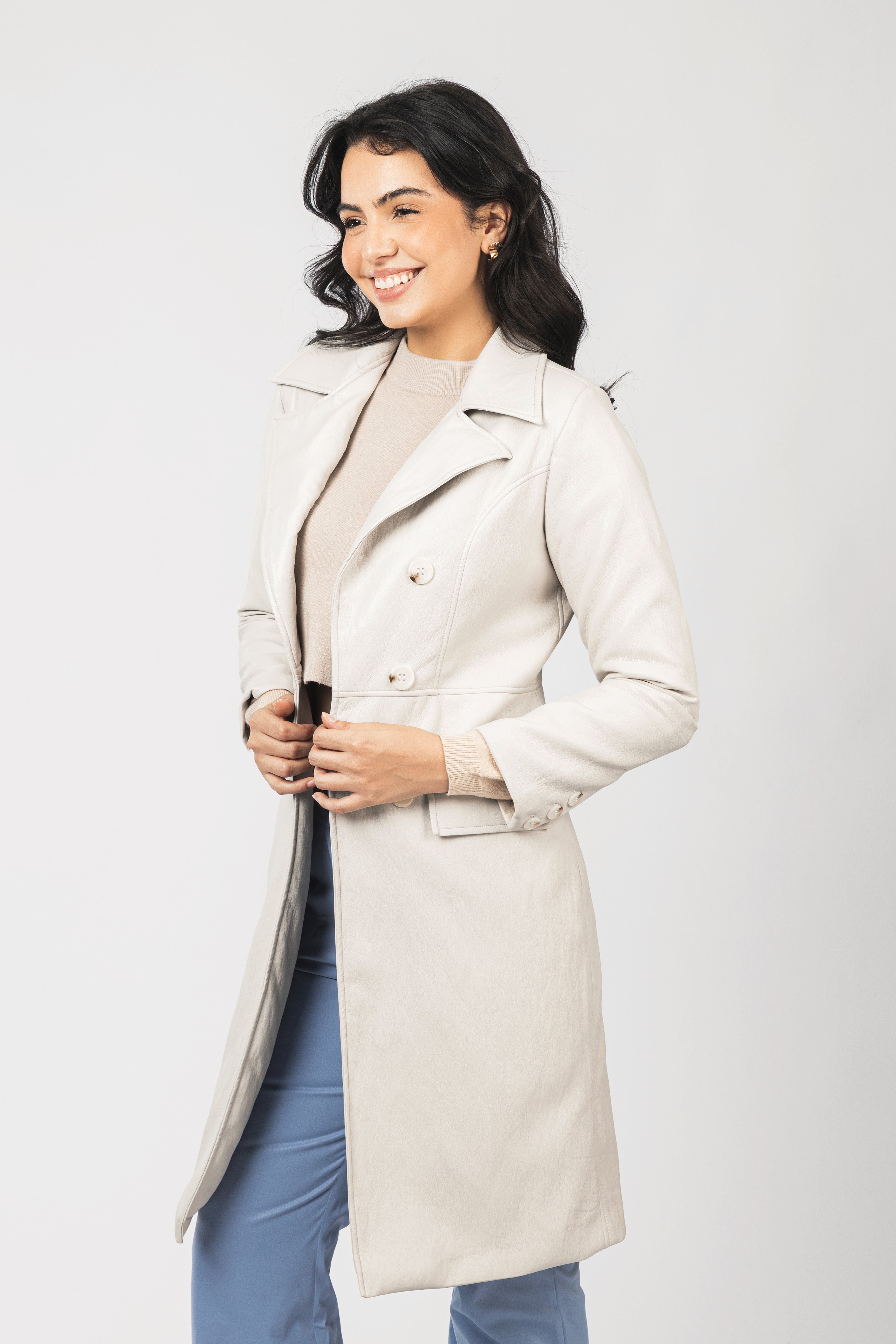 Off White Leather Long Coat