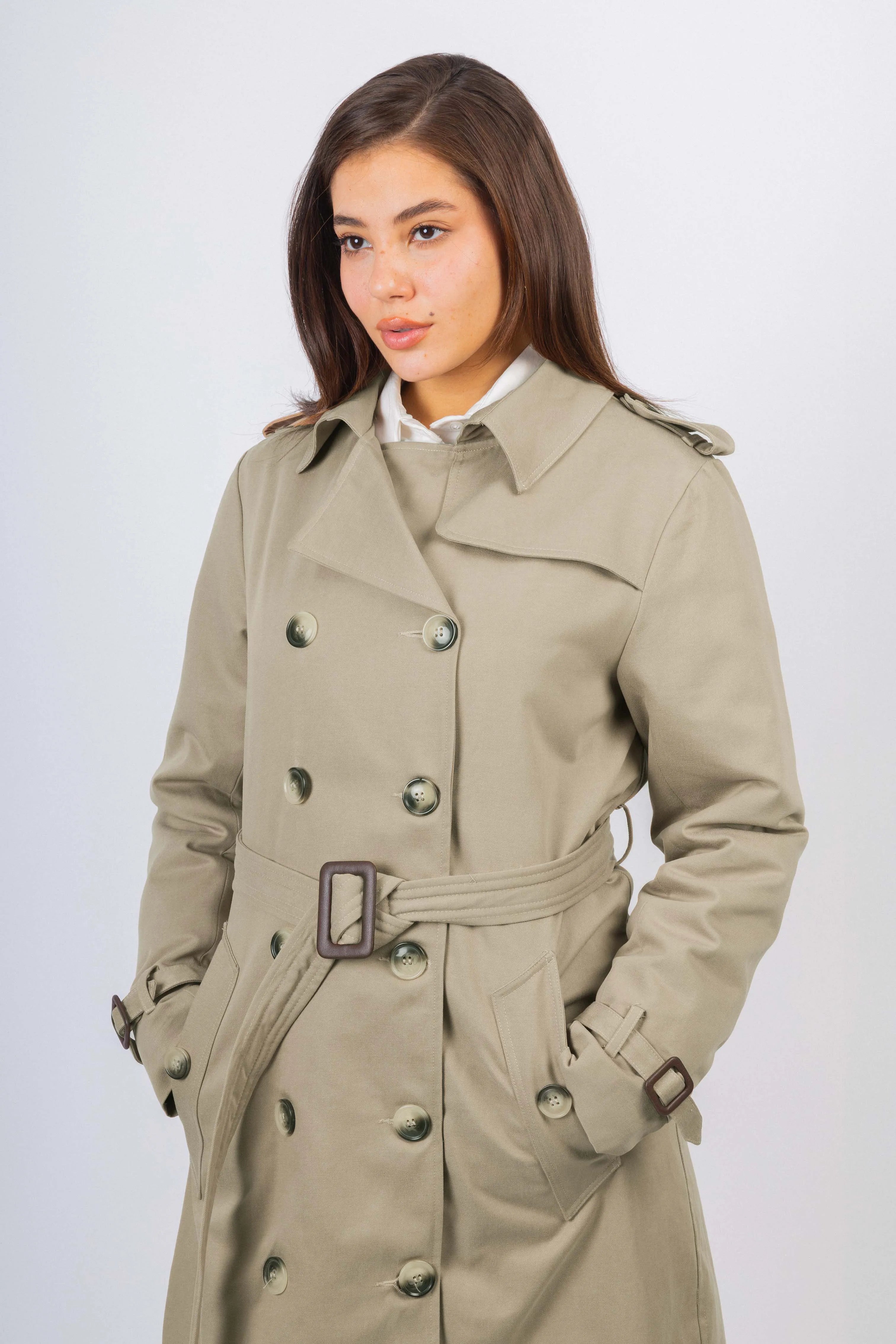Light Beige Gabardine Trench Coat