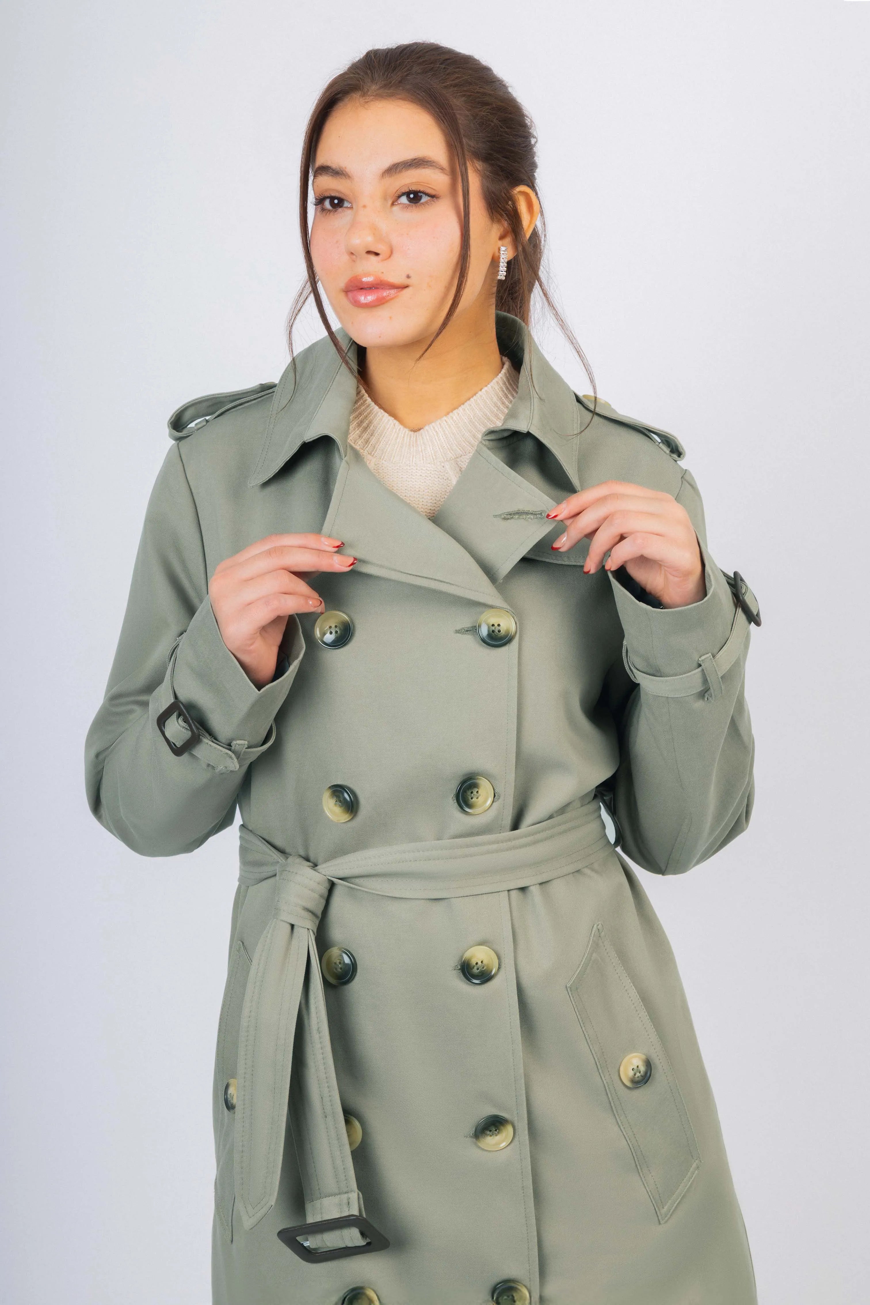 Light Green Gabardine Trench Coat