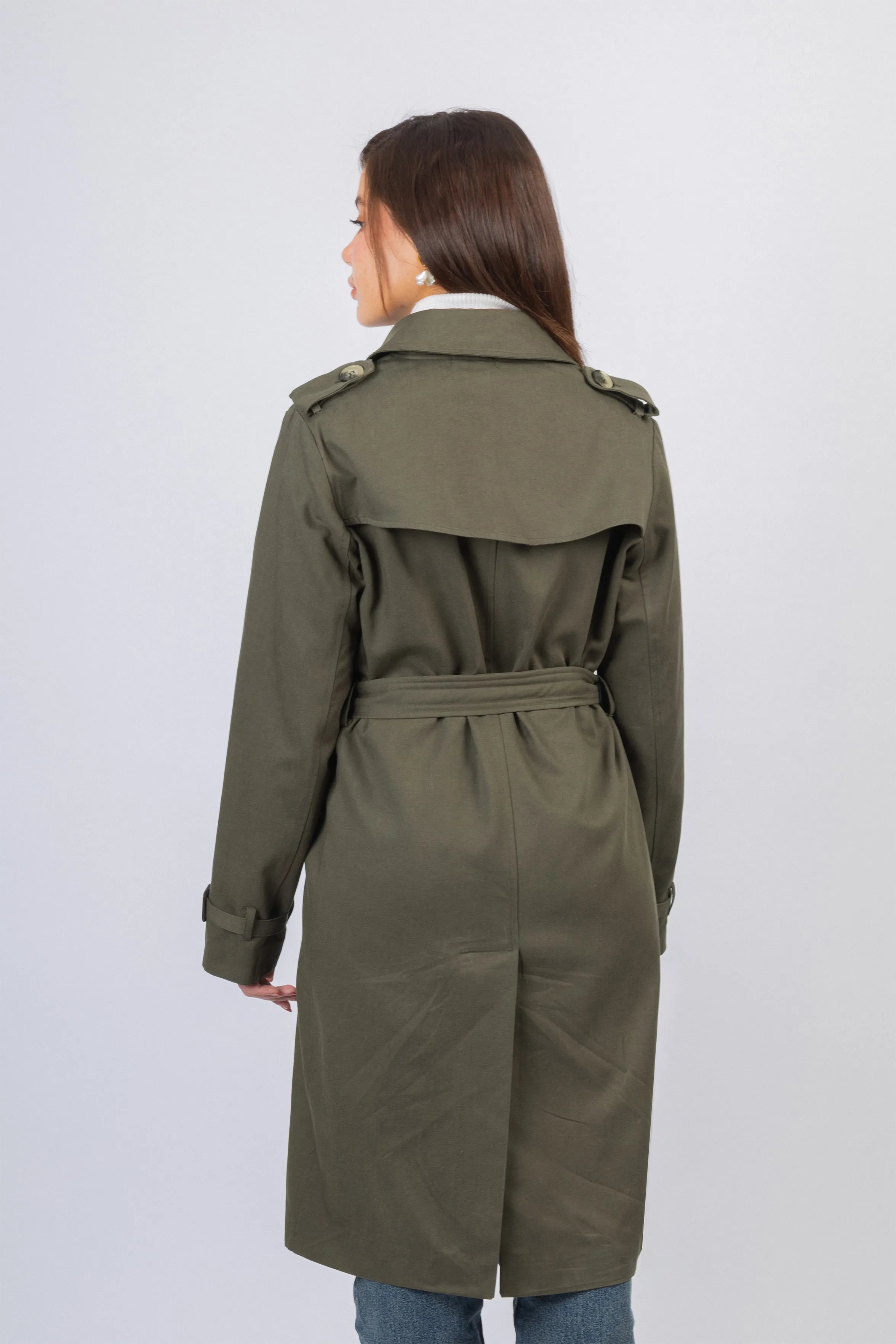 Dark Green Gabardine Trench Coat
