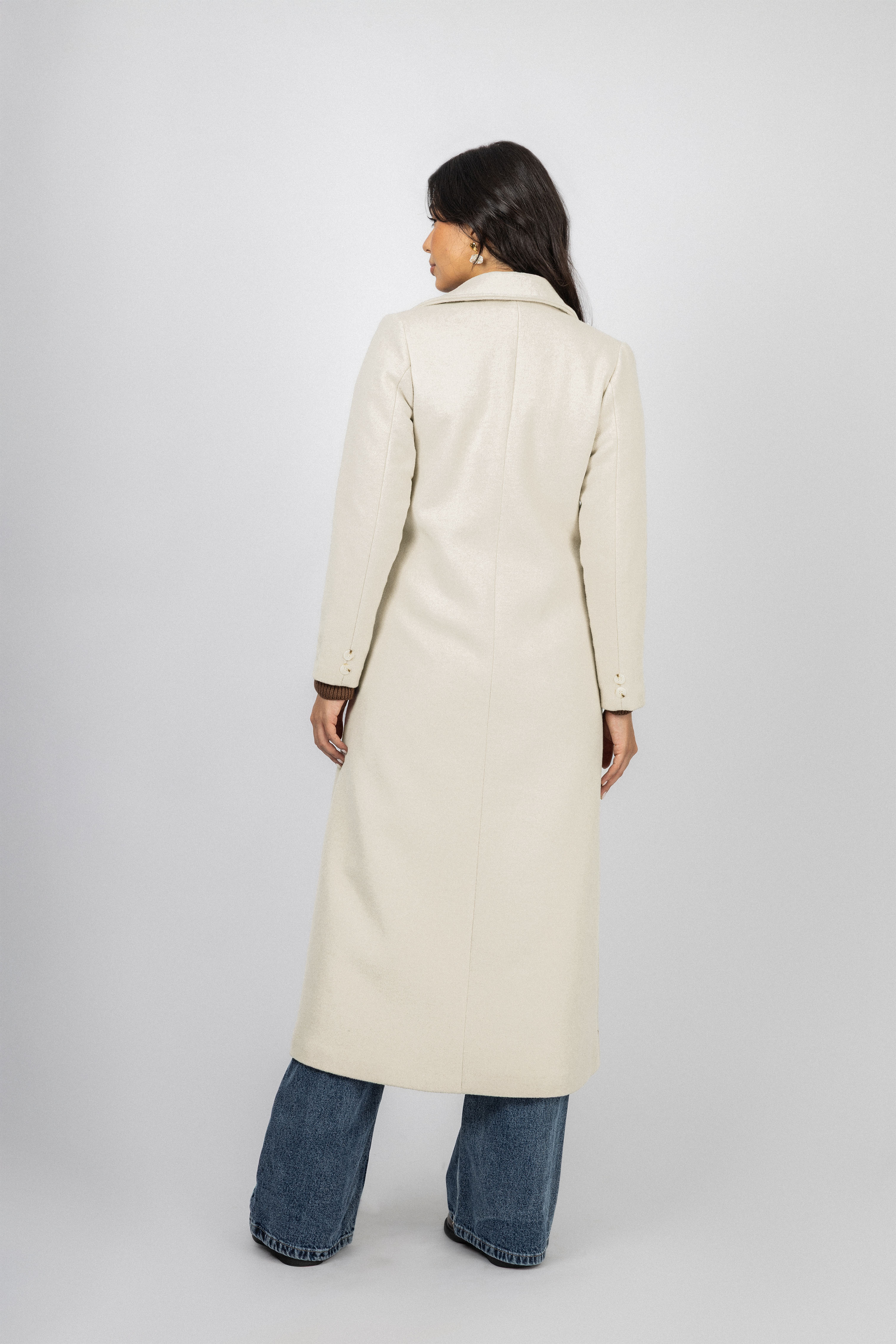 Off White Felt Full length Coat